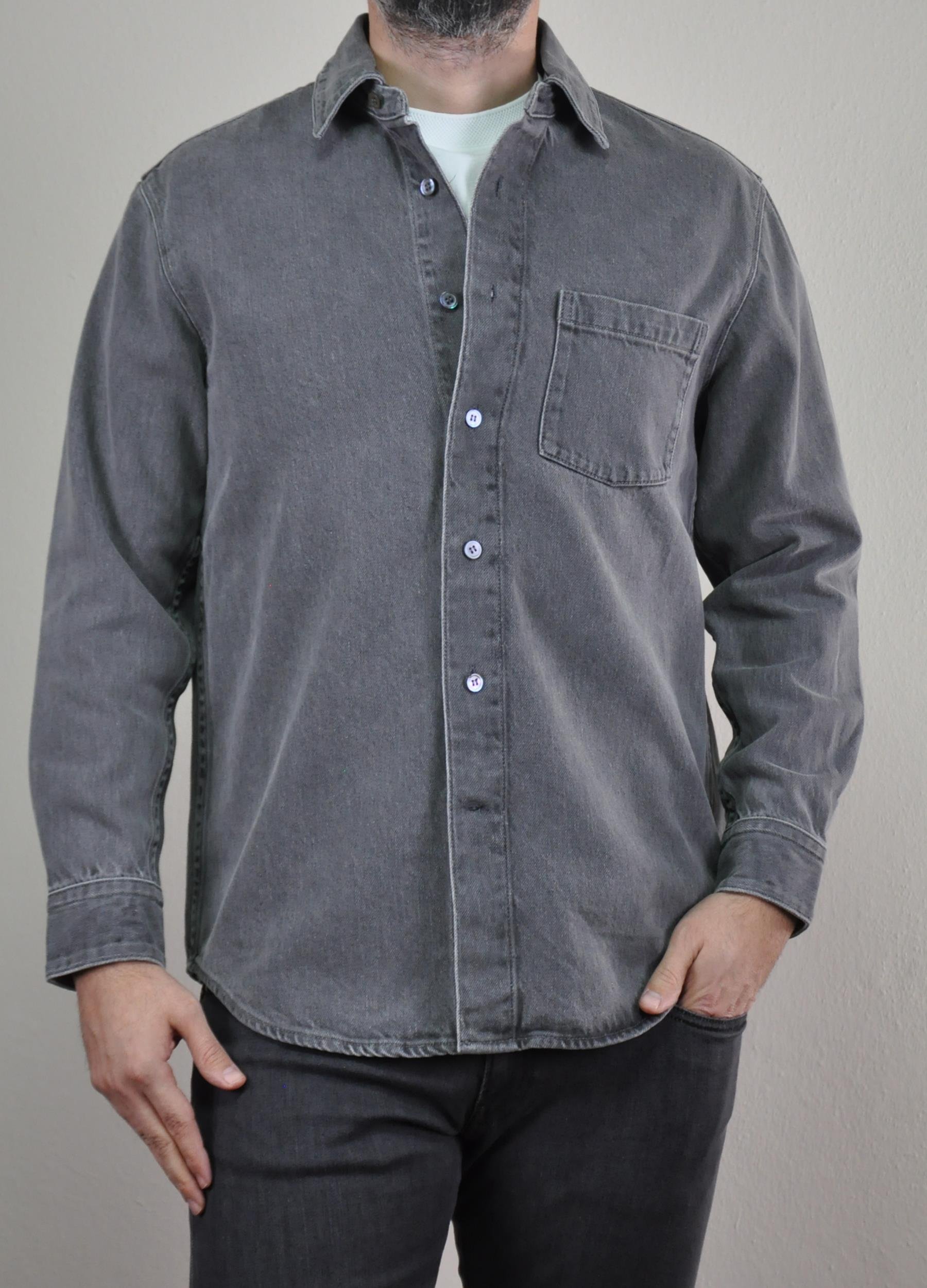 Arket Erkek Oversize Düğmeli Kot Cepli Gömlek U007807 GRI