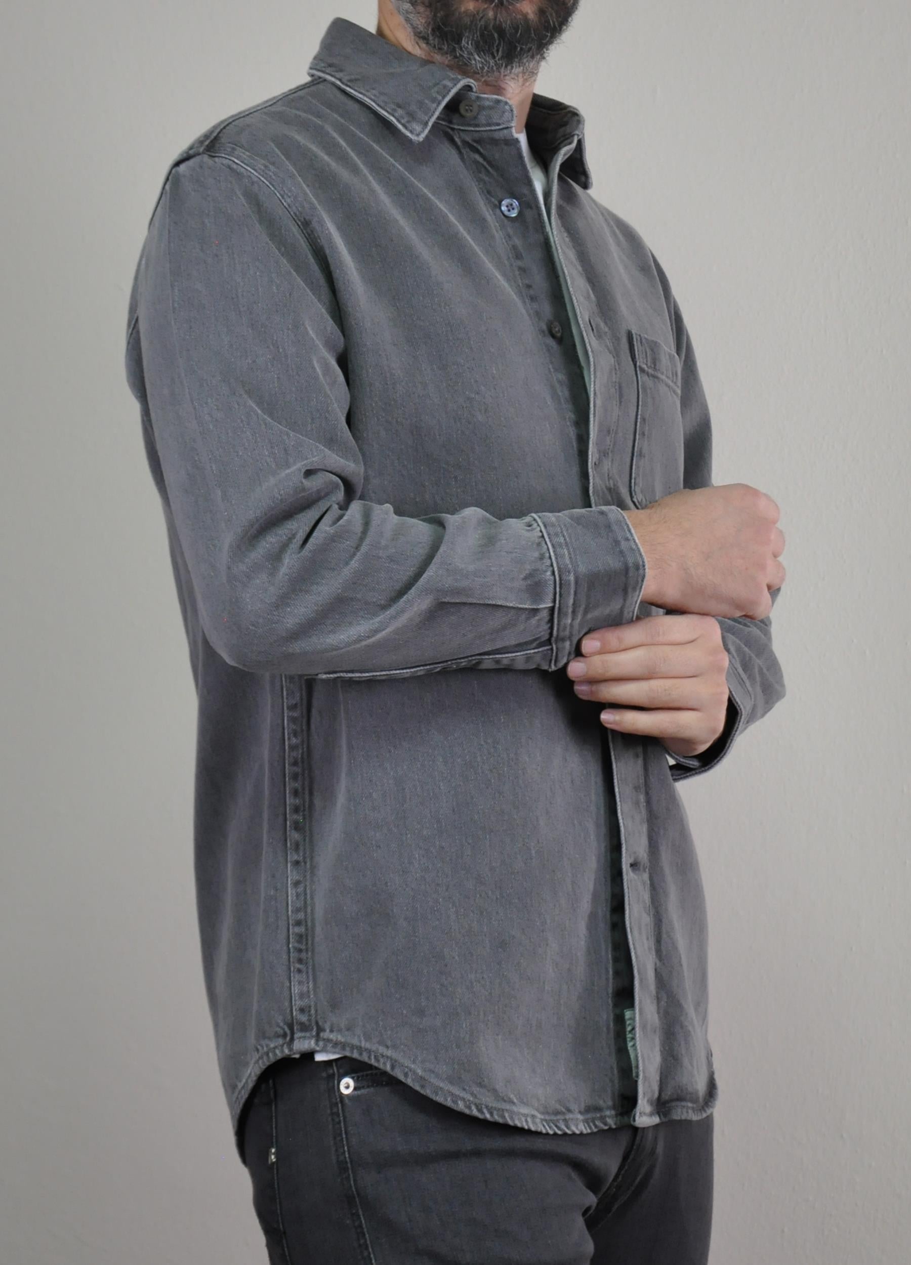 Arket Erkek Oversize Düğmeli Kot Cepli Gömlek U007807 GRI