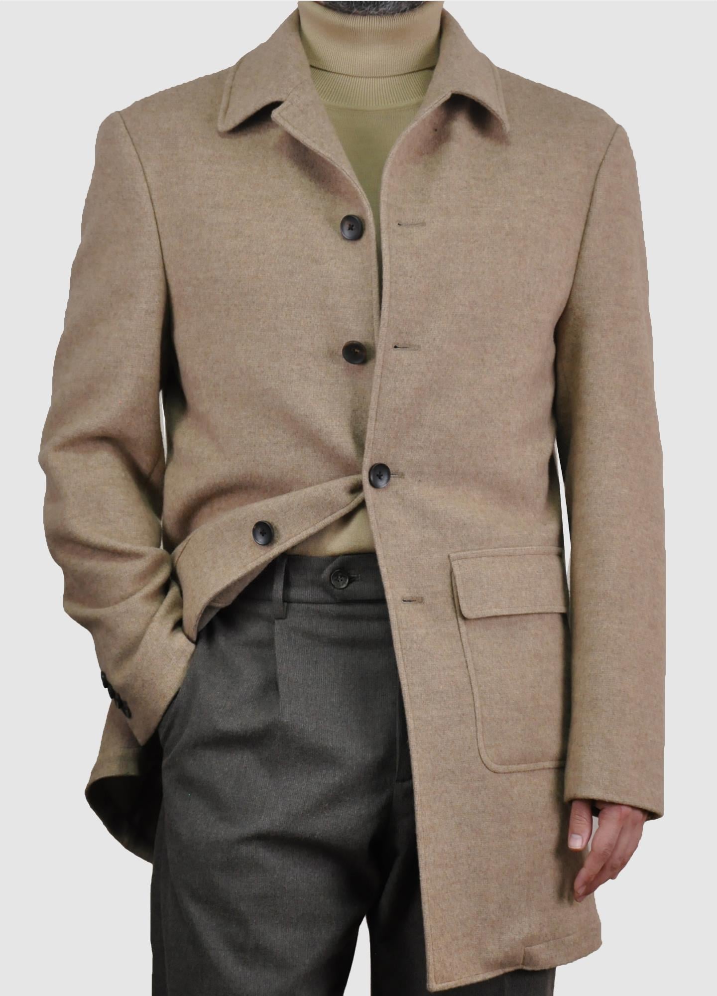 Gabbiacci Made in Italy Vitale Barberis Erkek Düğmeli Cepli %100 Yün Kaban U008198 BEJ
