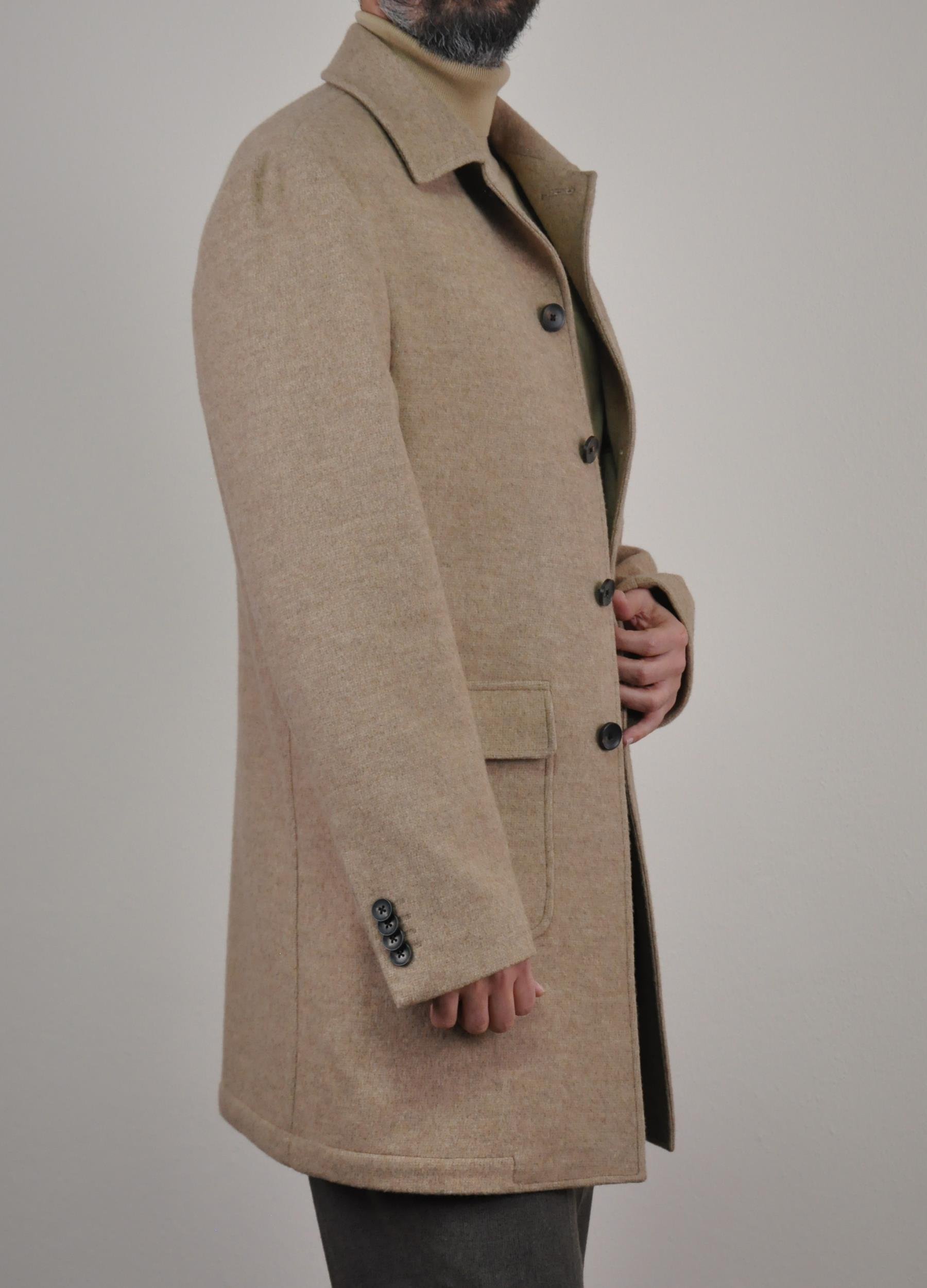 Gabbiacci Made in Italy Vitale Barberis Erkek Düğmeli Cepli %100 Yün Kaban U008198 BEJ
