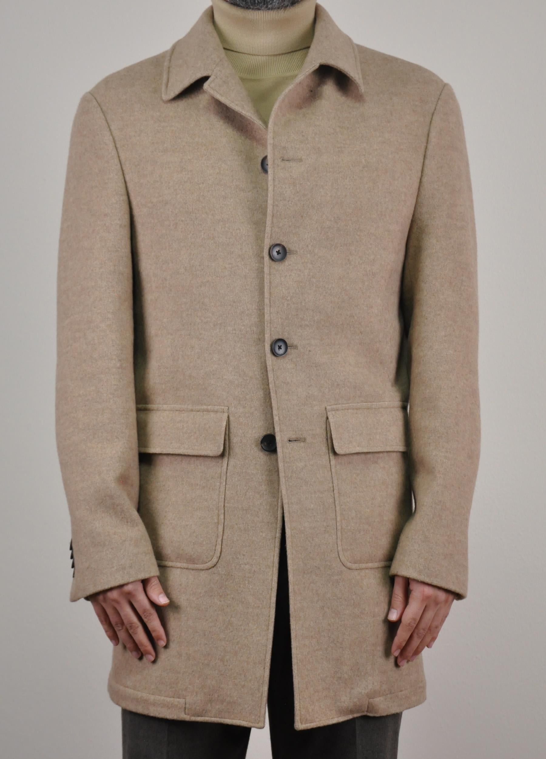 Gabbiacci Made in Italy Vitale Barberis Erkek Düğmeli Cepli %100 Yün Kaban U008198 BEJ