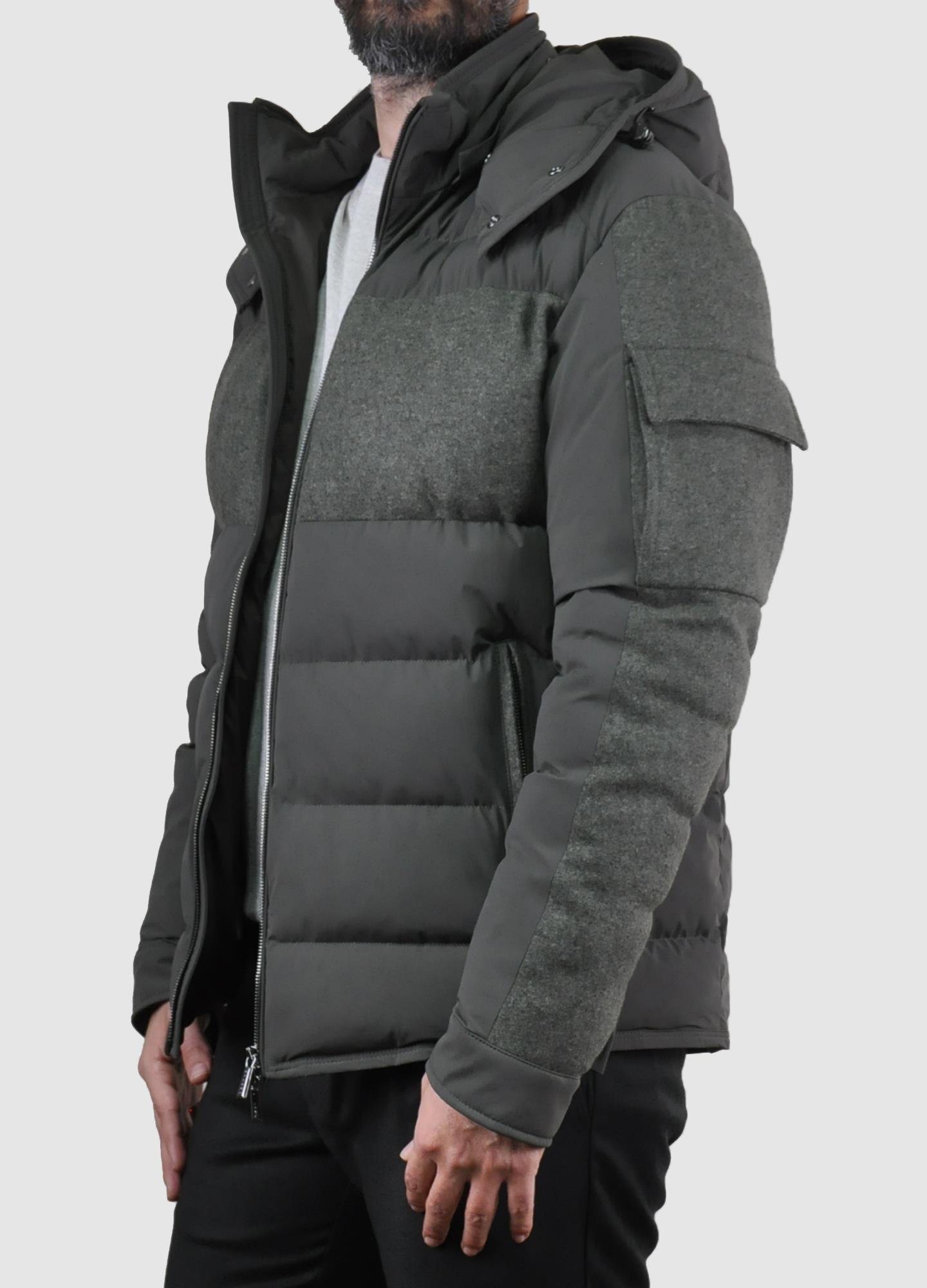 Gabbiacci Milano Erkek Kapüşonlu Vitale Barberis Canonico Yün Mont U008199 HAKI