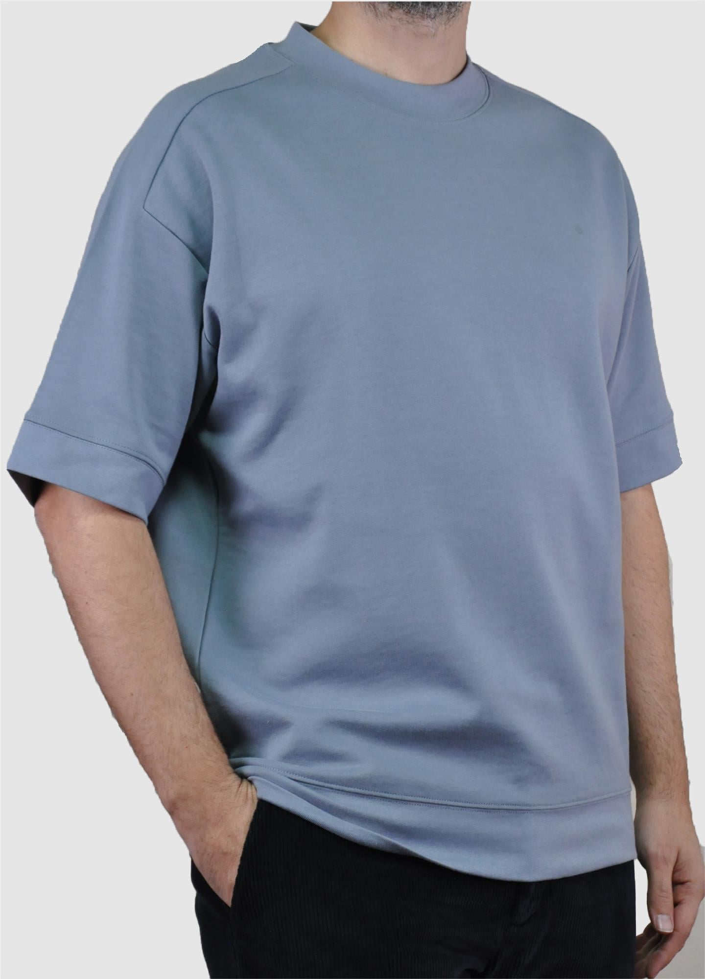 Gızzıt Italy Erkek Oversize Bisiklet Yaka Tişört U008028 MAVI