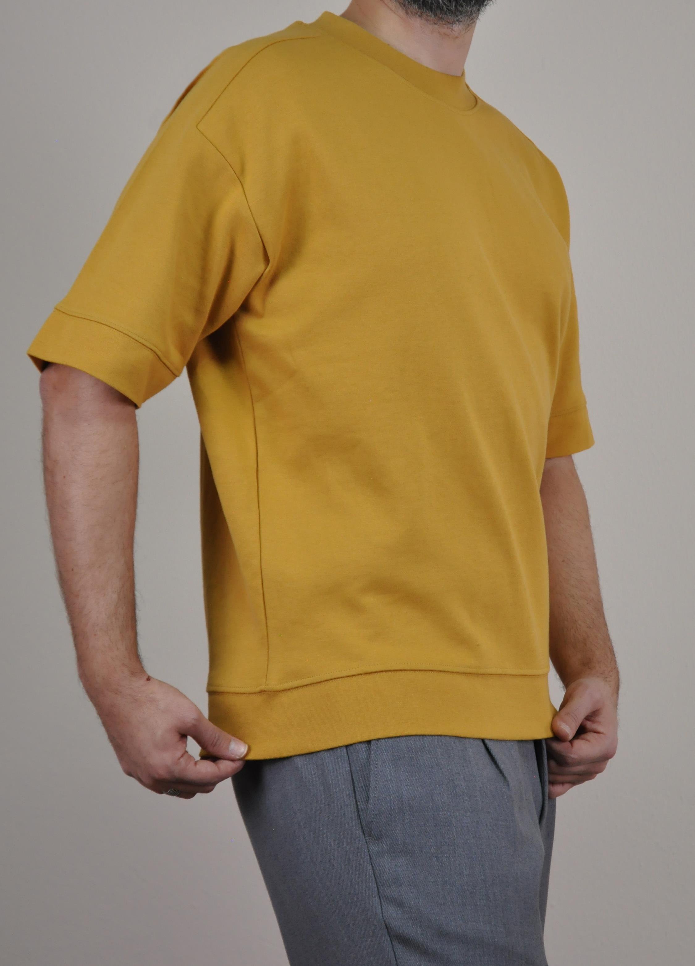 Gızzıt Italy Erkek Oversize Bisiklet Yaka Tişört U008028 SARI