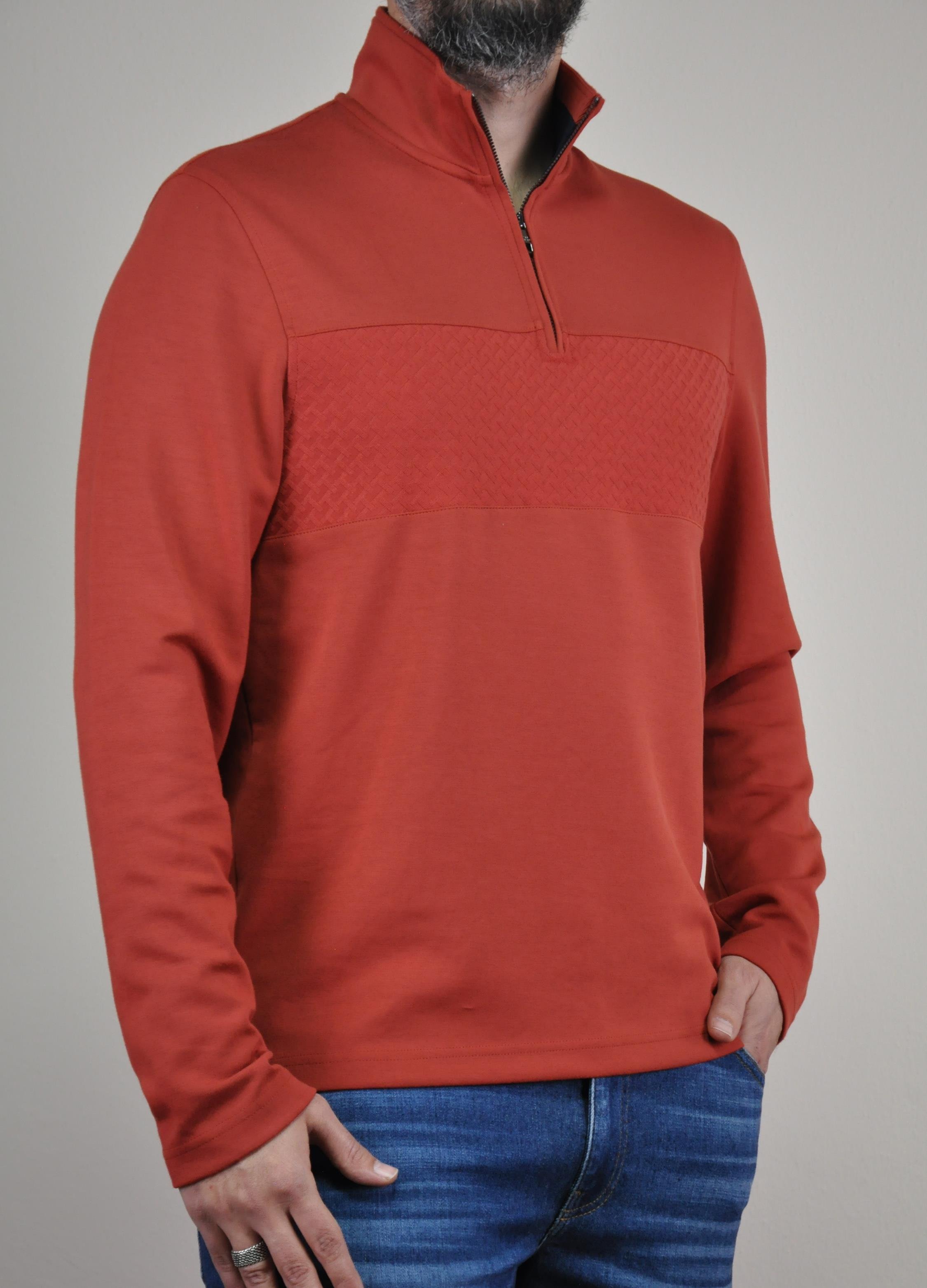 Td Bkr Erkek Fermuarlı Dik Yaka Soft Touch Sweatshirt U007864 KIREMIT