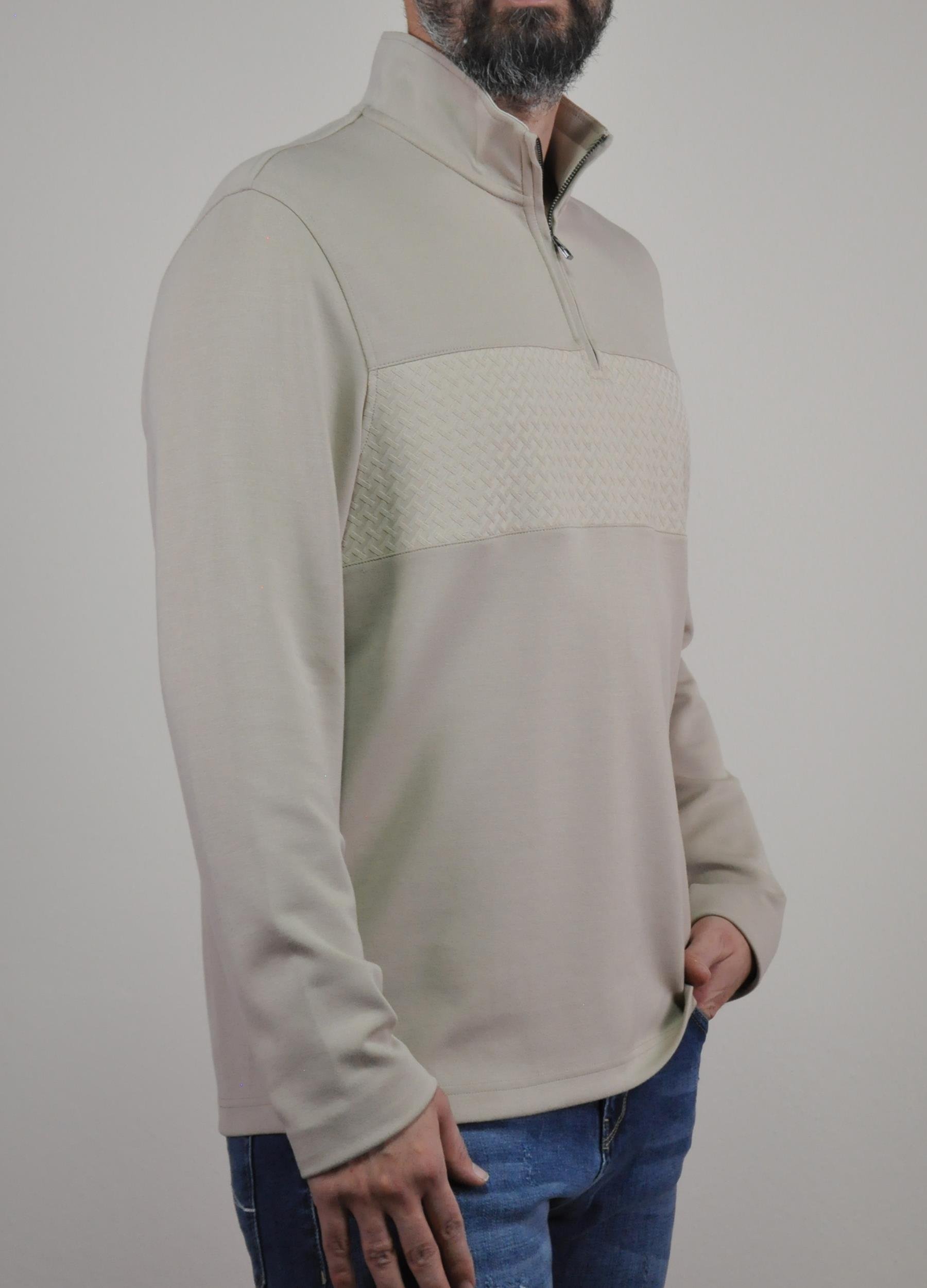 Td Bkr Erkek Fermuarlı Dik Yaka Soft Touch Sweatshirt U007864 KREM