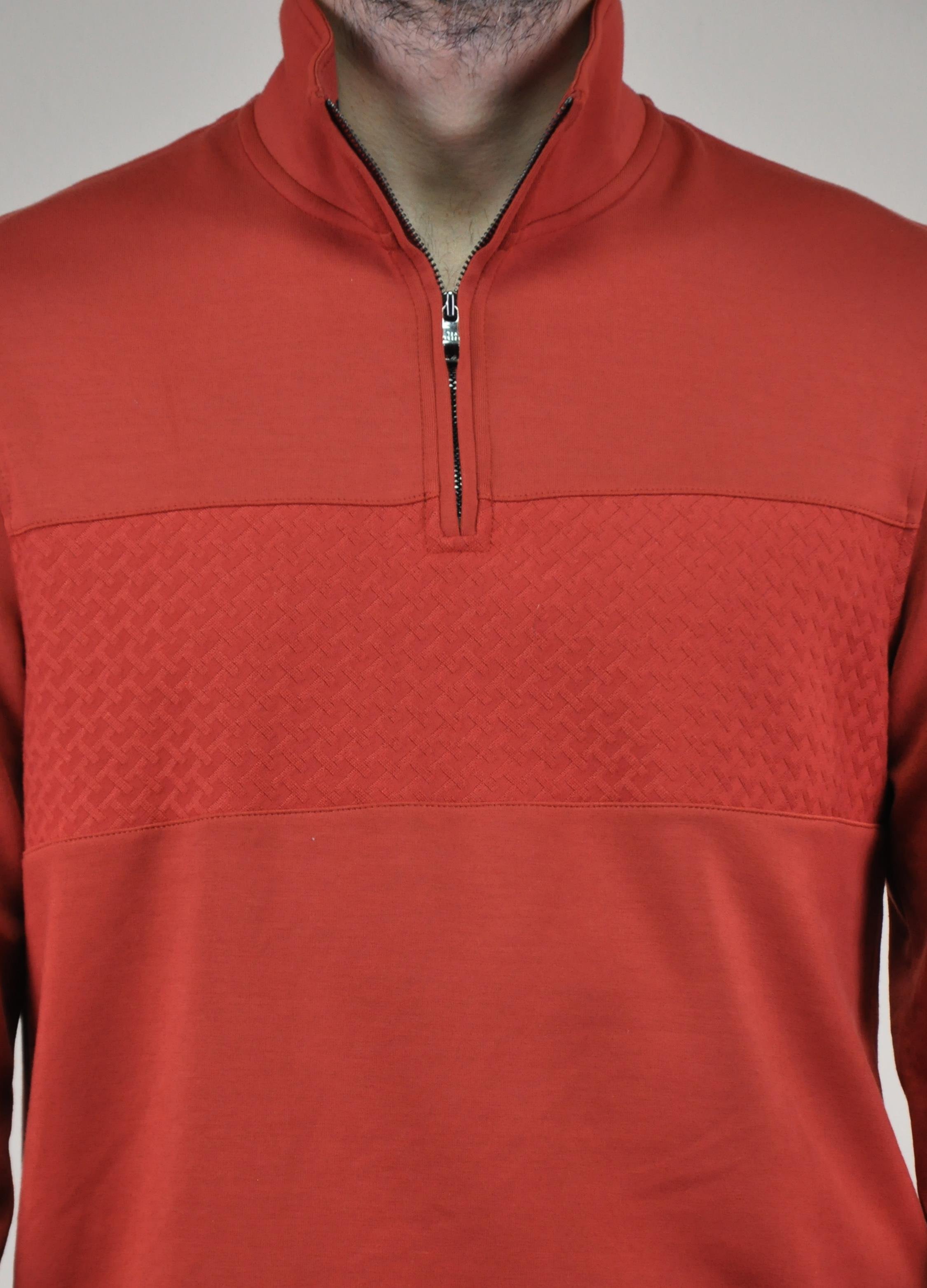 Td Bkr Erkek Fermuarlı Dik Yaka Soft Touch Sweatshirt U007864 KIREMIT