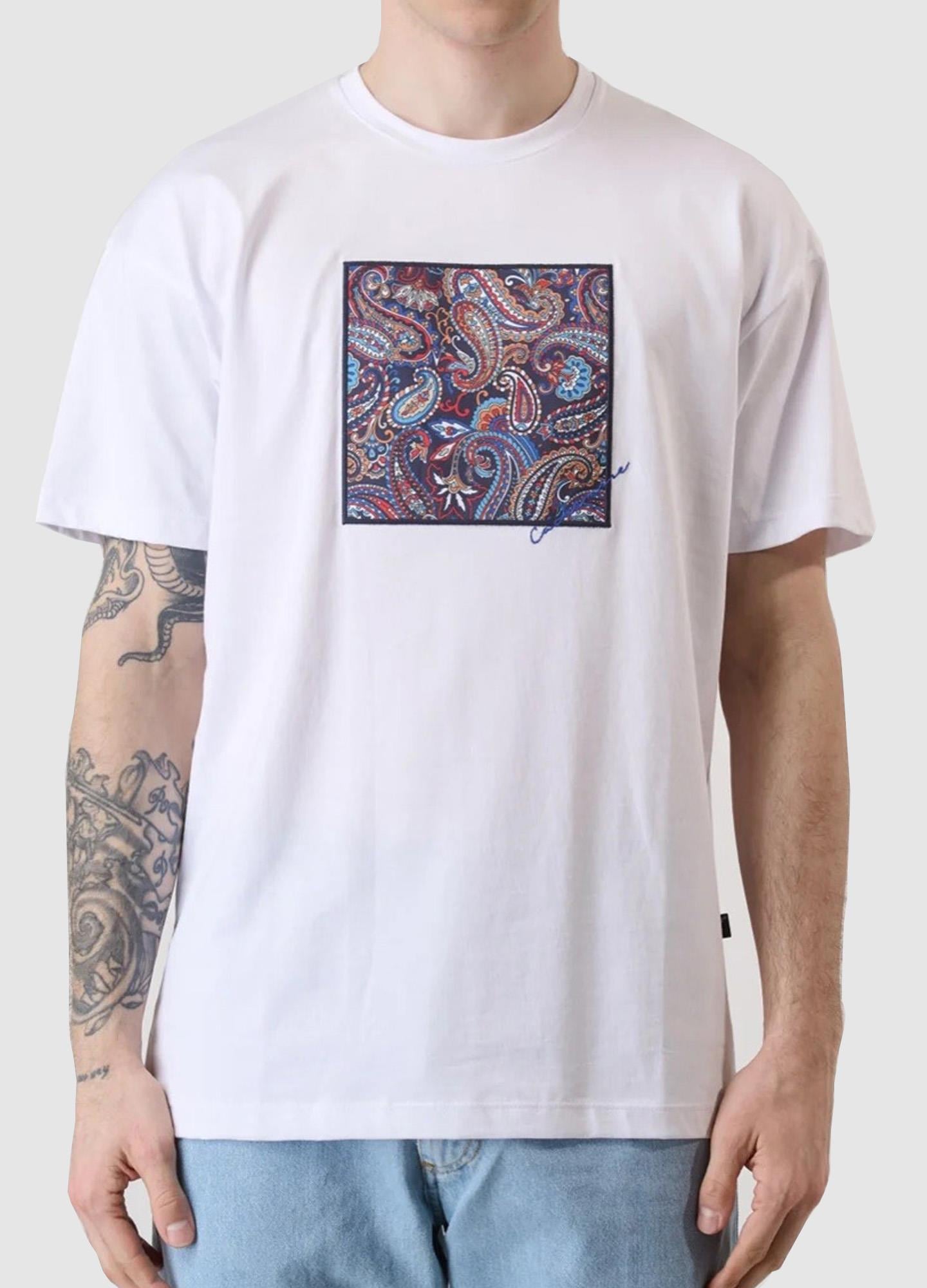 V2 Brand Made in Italy Erkek Bisiklet Yaka Tişört Tubıfab U007945 BEYAZ