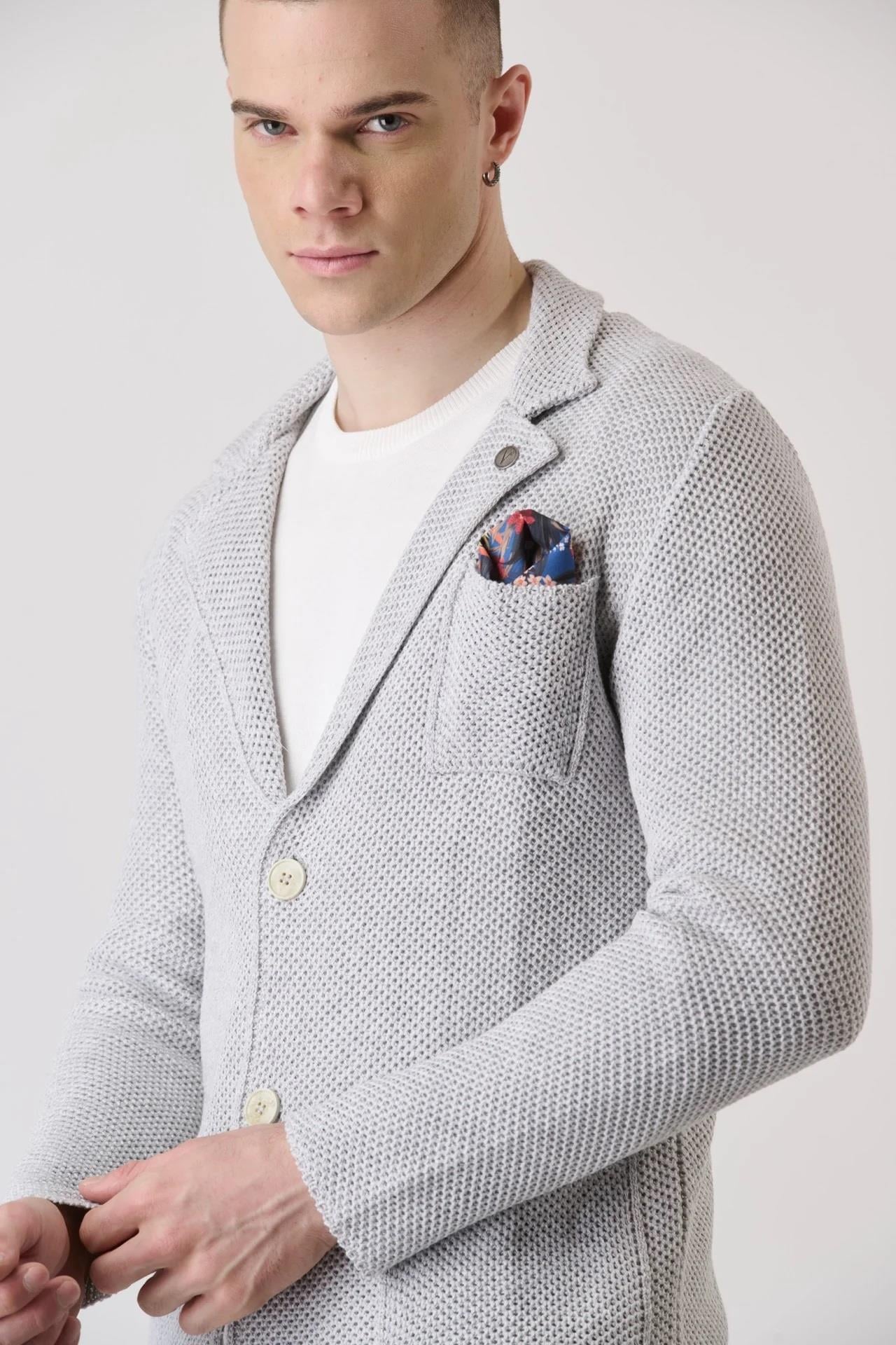 V2 Brand Made in Italy Erkek Düğmeli Cepli Hırka Guopeprl U007935 GRI