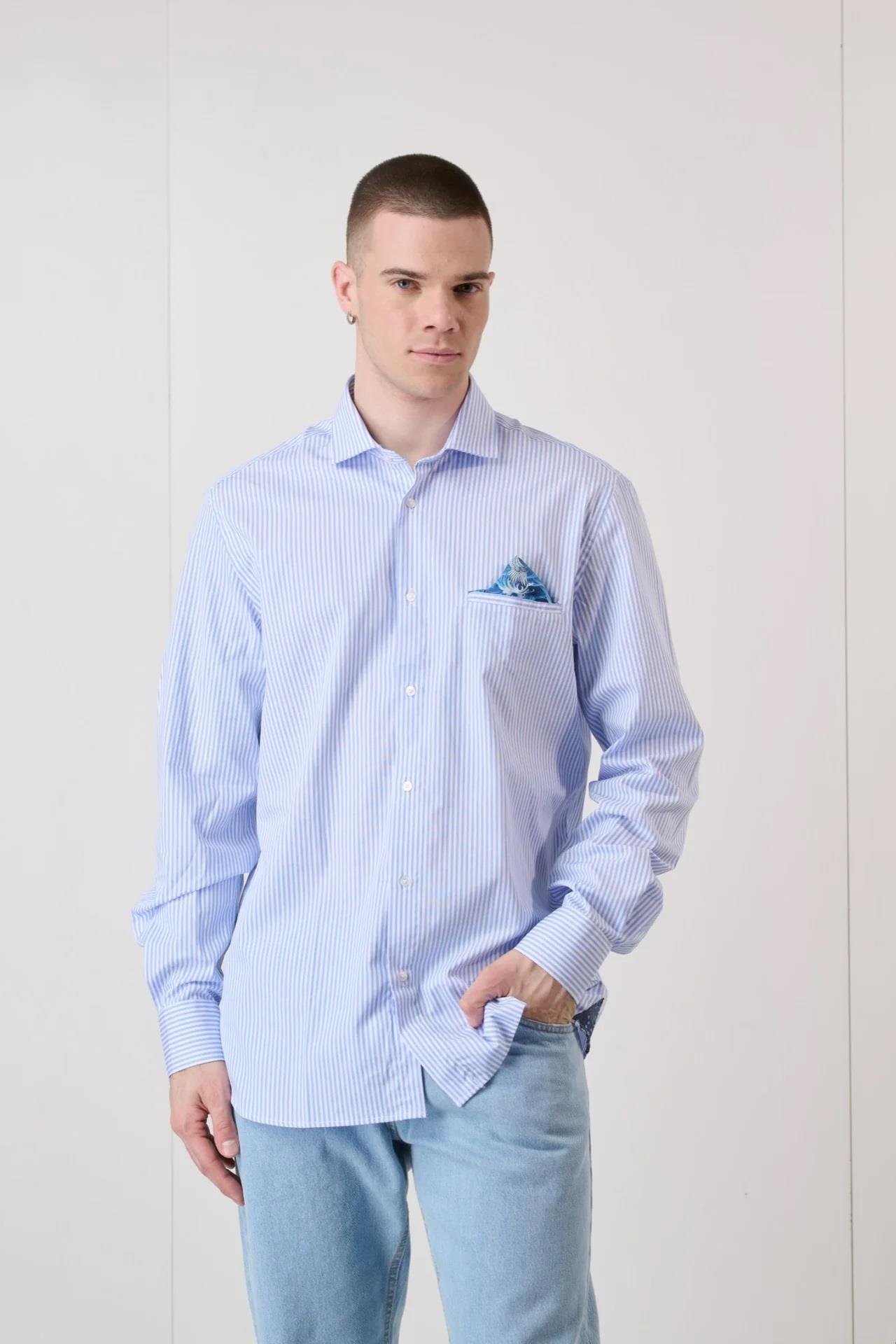 V2 Brand Made in Italy Erkek Gömlek Curıgpoaz U007946 MAVI
