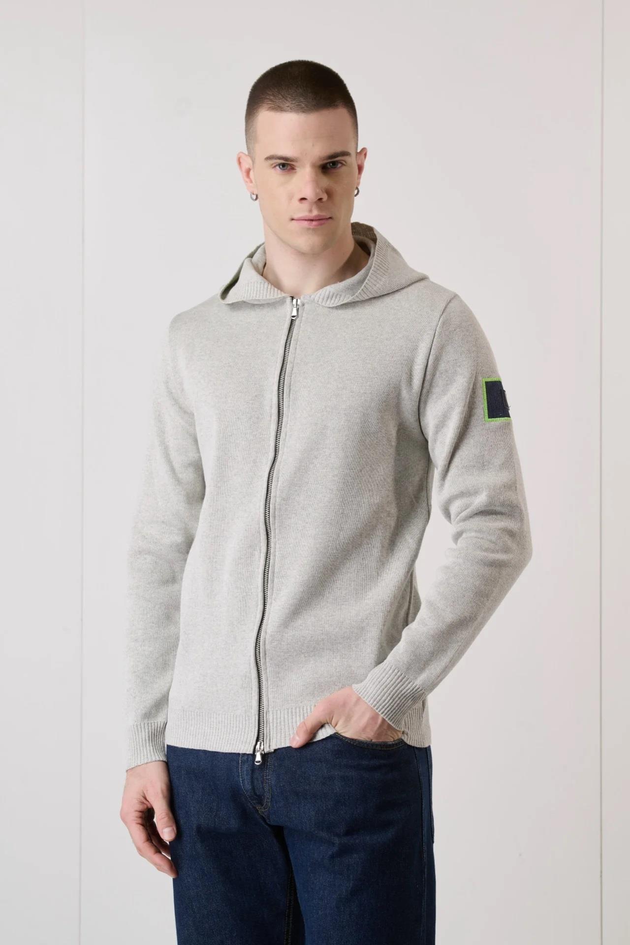 V2 Brand Made in Italy Erkek Kapüşonlu Fermuarlı Triko Hırka Mapstozıppe U007939 GRI