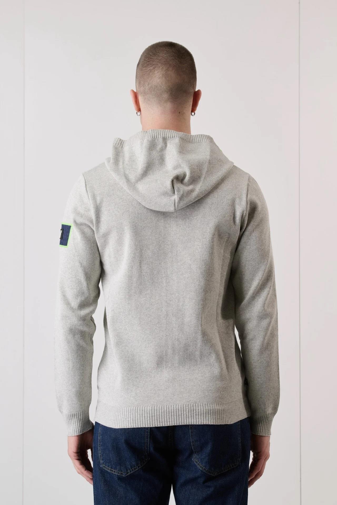 V2 Brand Made in Italy Erkek Kapüşonlu Fermuarlı Triko Hırka Mapstozıppe U007939 GRI