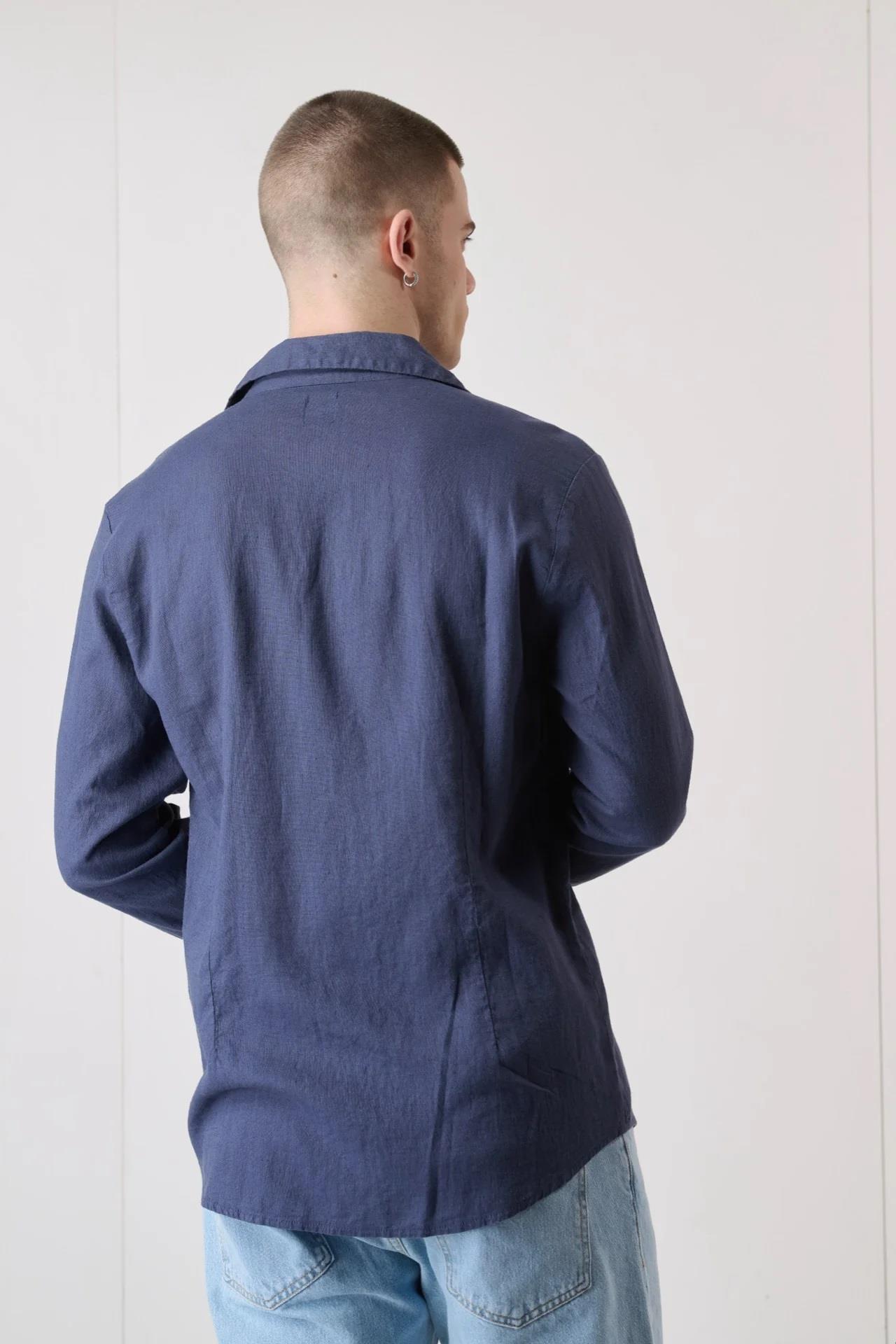 V2 Brand Made in Italy Erkek Keten Gömlek CUSCLLIBL U007928 LACIVERT