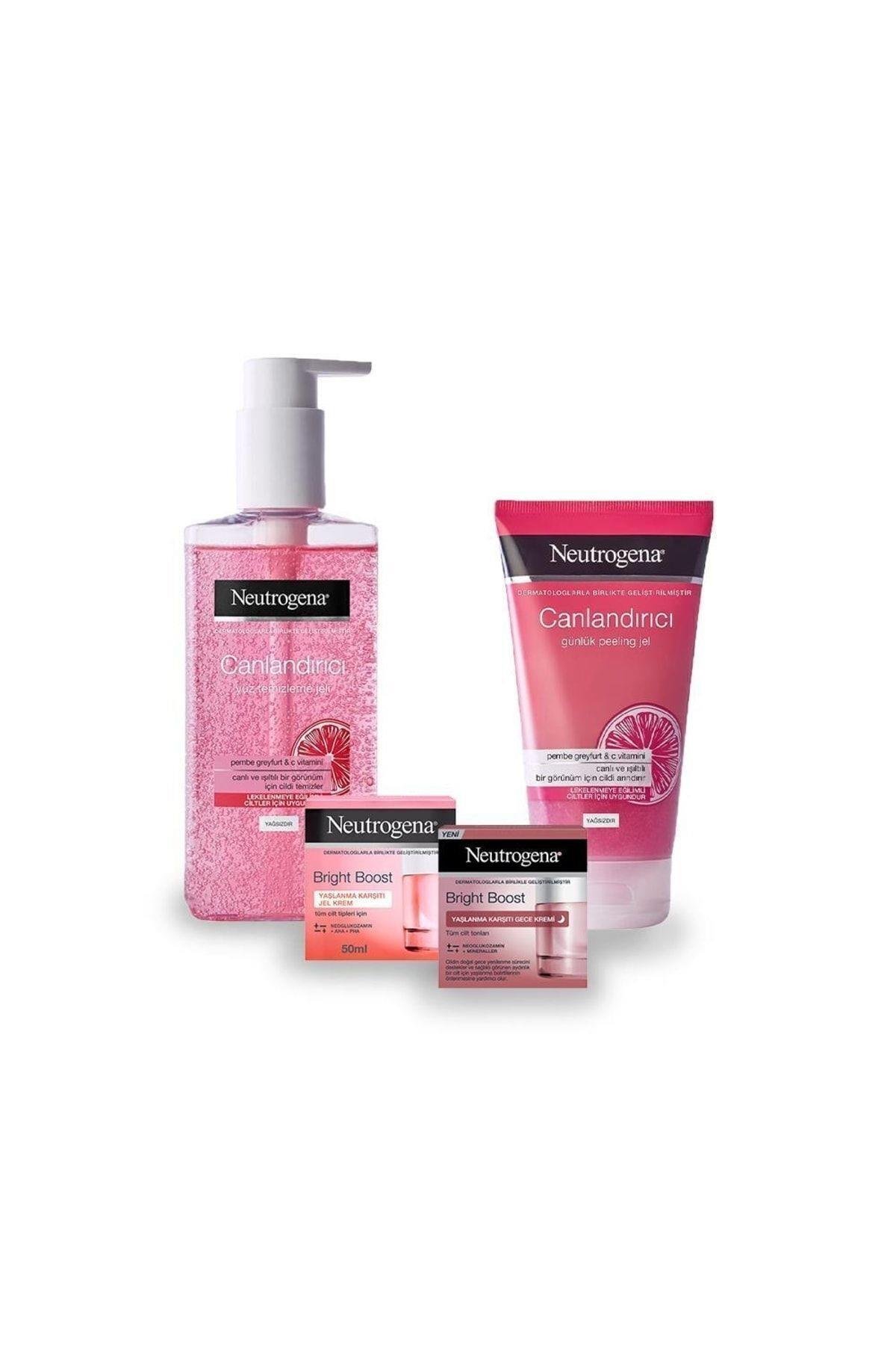 Bright Boost Gece Kremi Ve Jel Krem, Pembe Greyfurt Peeling Ve Yüz Yıkama Jeli