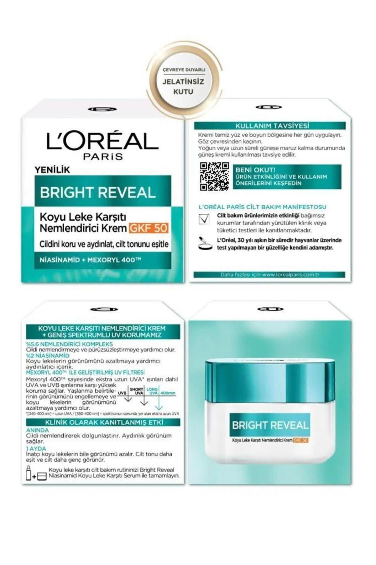 Bright Reveal Koyu Leke Karşıtı, Cilt Tonu Eşitleyici Spf50 Nemlendirici Krem Niasinamid 50ml 2'li