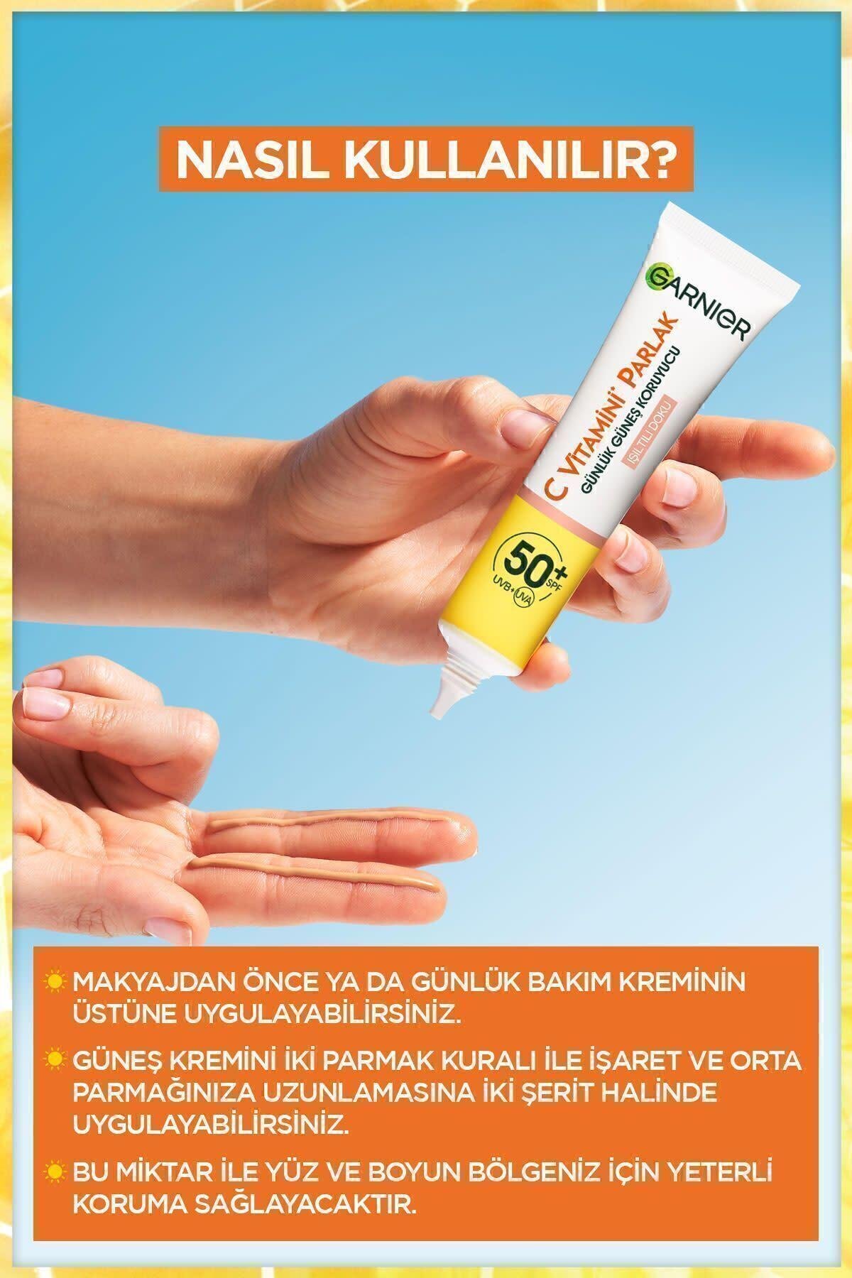 C Vitamini Parlak Günlük Uv Korumalı Güneş Yüz Kremi Spf50 Işıltılı Doku 40ml