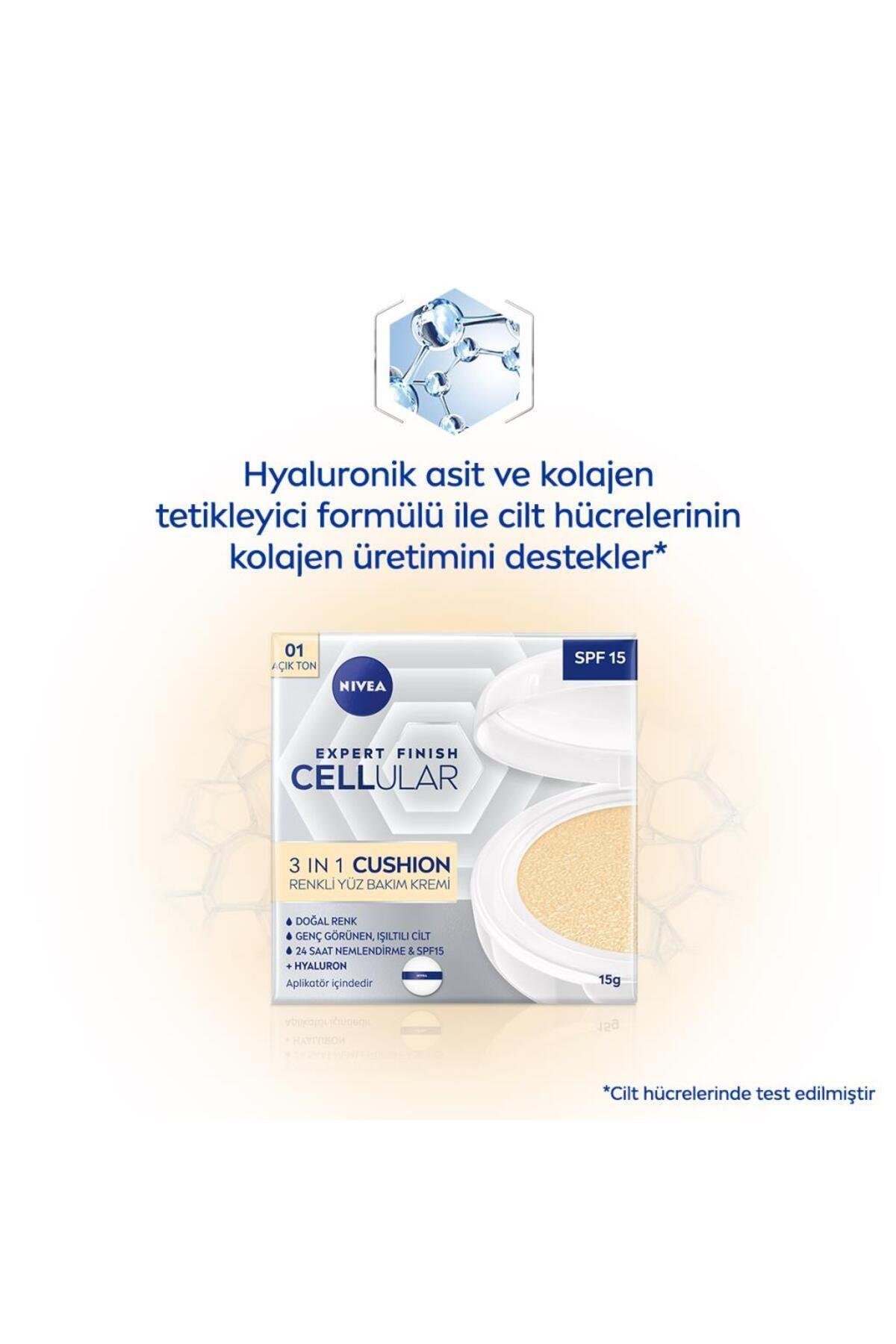 Cellular Expert Finish 3in1 Cushion Renkli Açık Ton Yüz Bakım Kremi 15ml, Hyaluron ve Kolajen