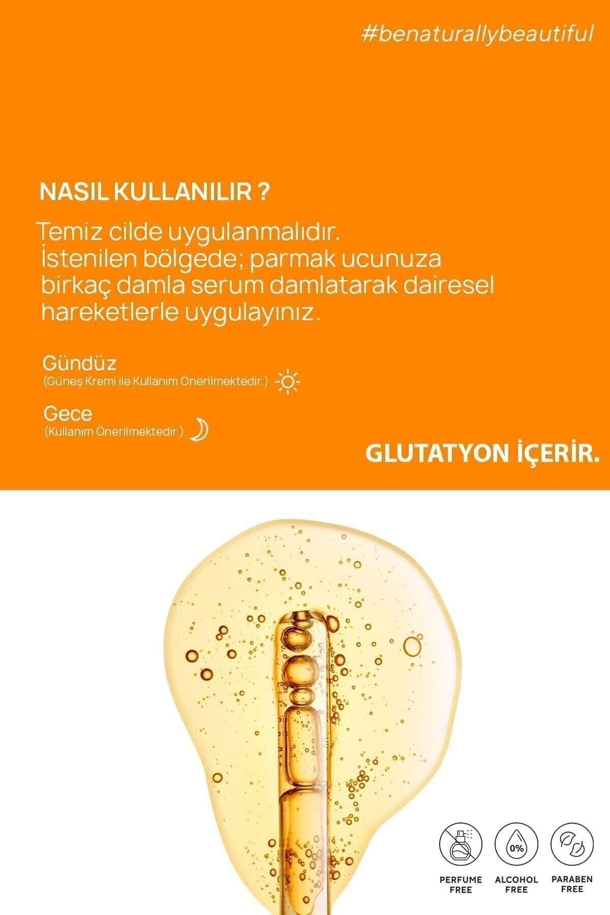 Leke Karşıtı Aydınlatıcı Vitamin C Serum Glutatyon, Ferulic Asit, %20 Ascorbic Asit 30 ml