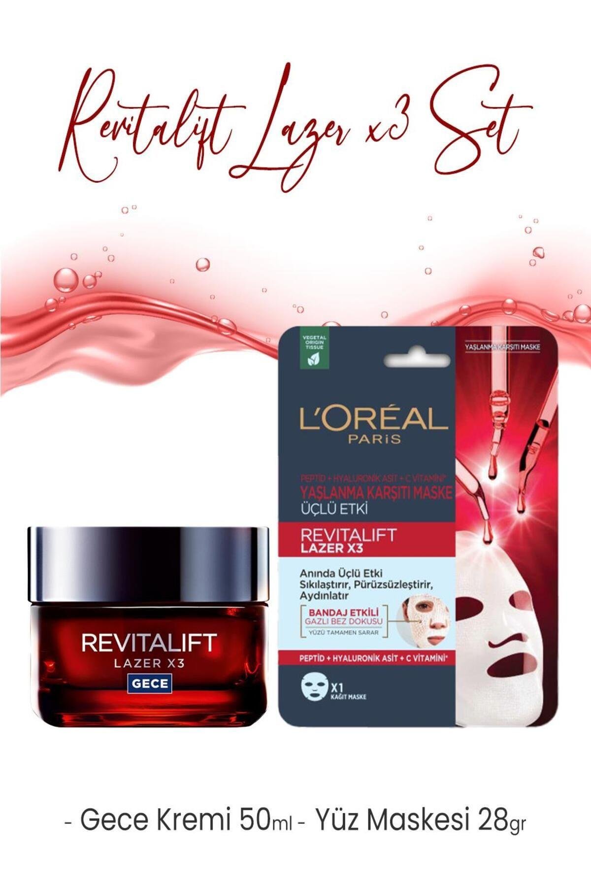 Loreal Paris Revitalift Lazer Gece Kremi 50 ml ve Maske 28 gr