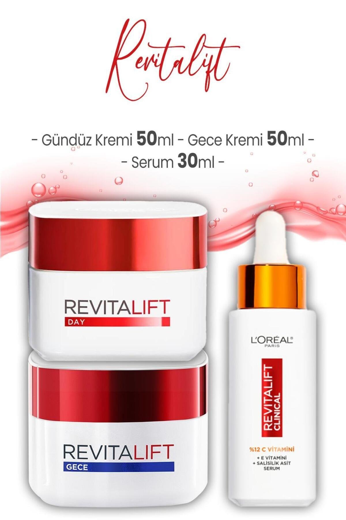 Loreal Paris Revitalift Yoğun Etki Gündüz Kremi 50 ml, Gece Kremi 50 ml ve Serum 30 ml