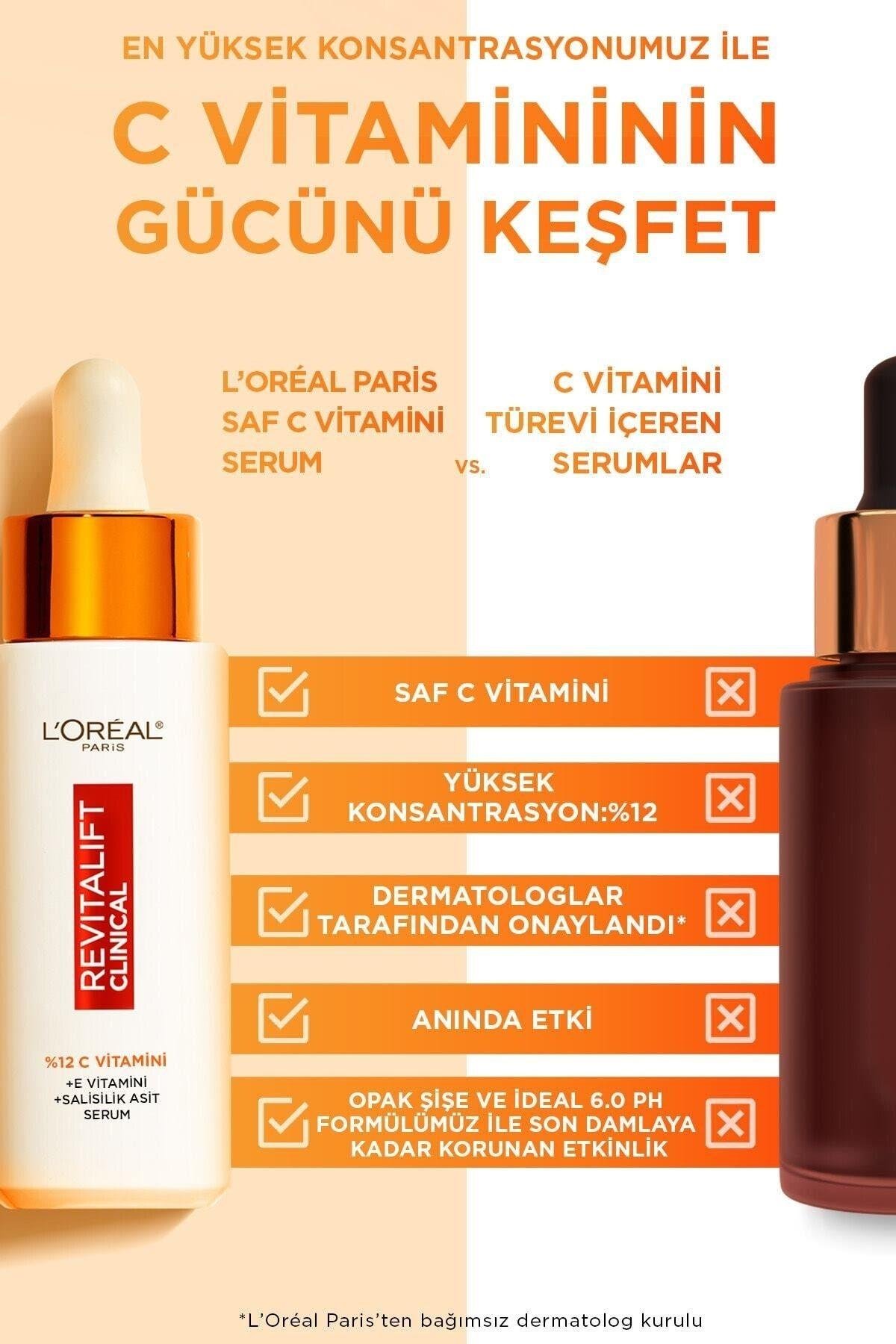 Orıjınal Yeni Loreal Revitalift Clinical %12 Saf C Vitamini Aydınlatıcı Serum 2 Adet 30ml