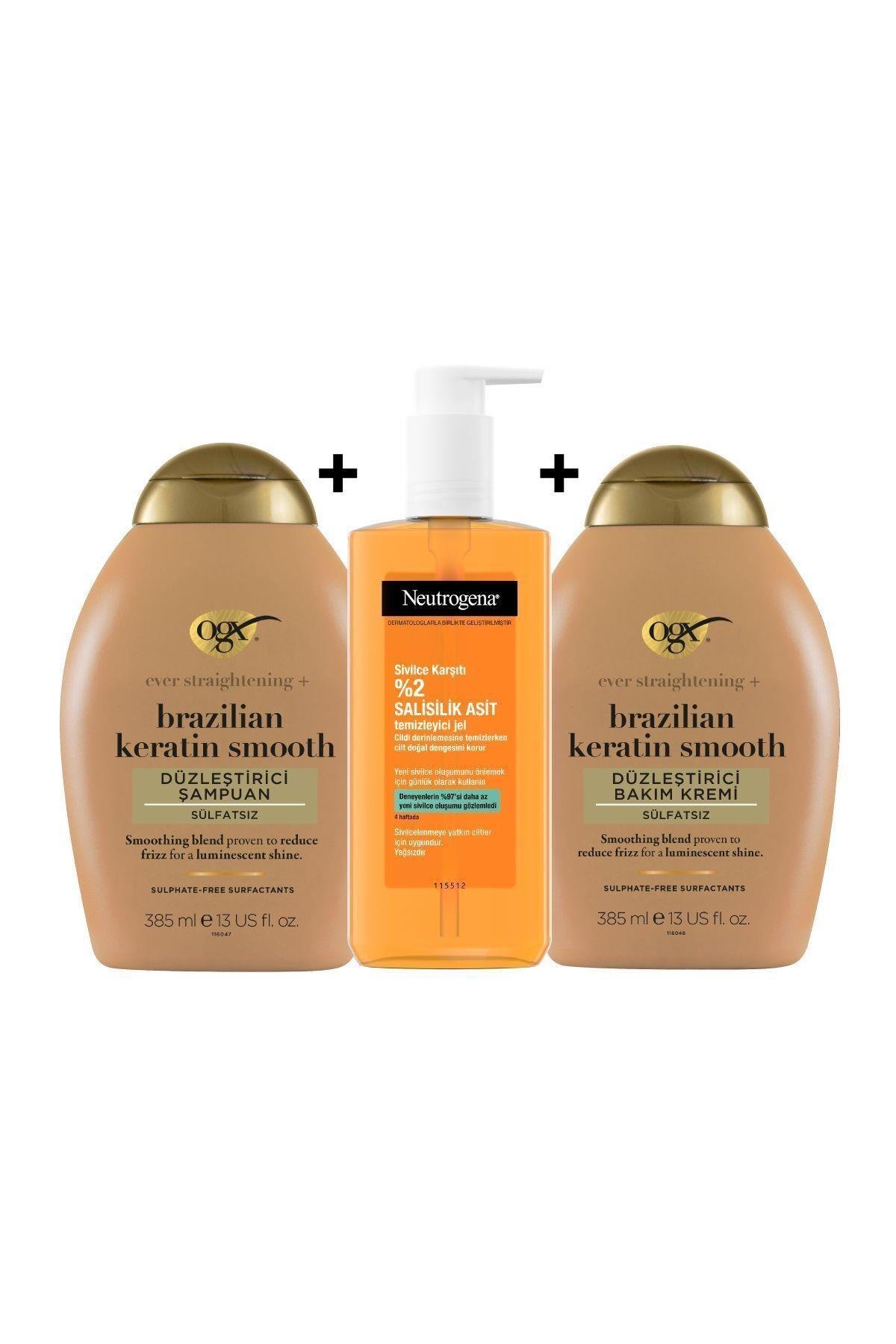 Sivilce Karşıtı Günlük Yüz Temizleme Jeli 200 Ml + Ogx Keratin Smooth Sülfatsız Şampuan