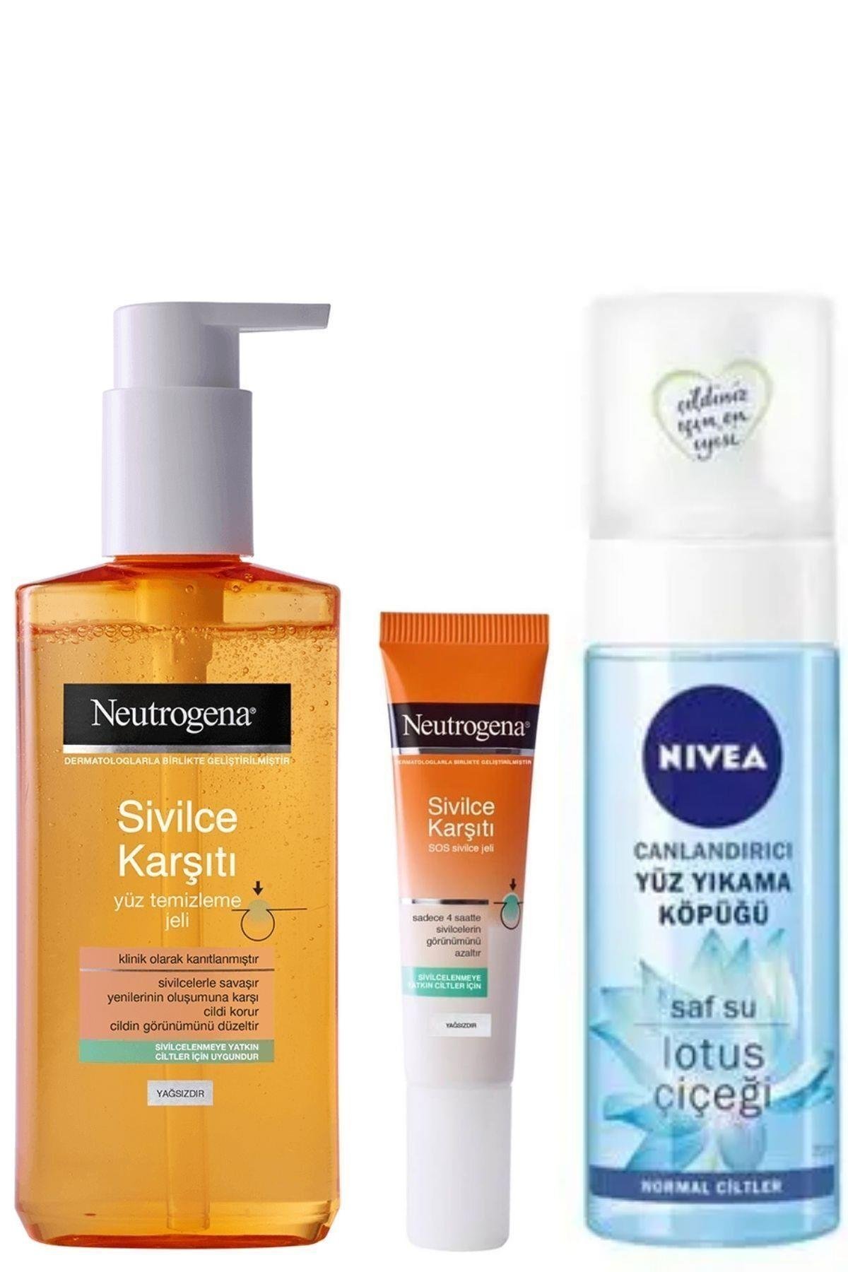 Sivilce Karşıtı Yüz Tem.jeli 200ml&visibly Clear Sos Akne Jeli 15ml&nivea Yüz Tem.köpüğü Normal150ml