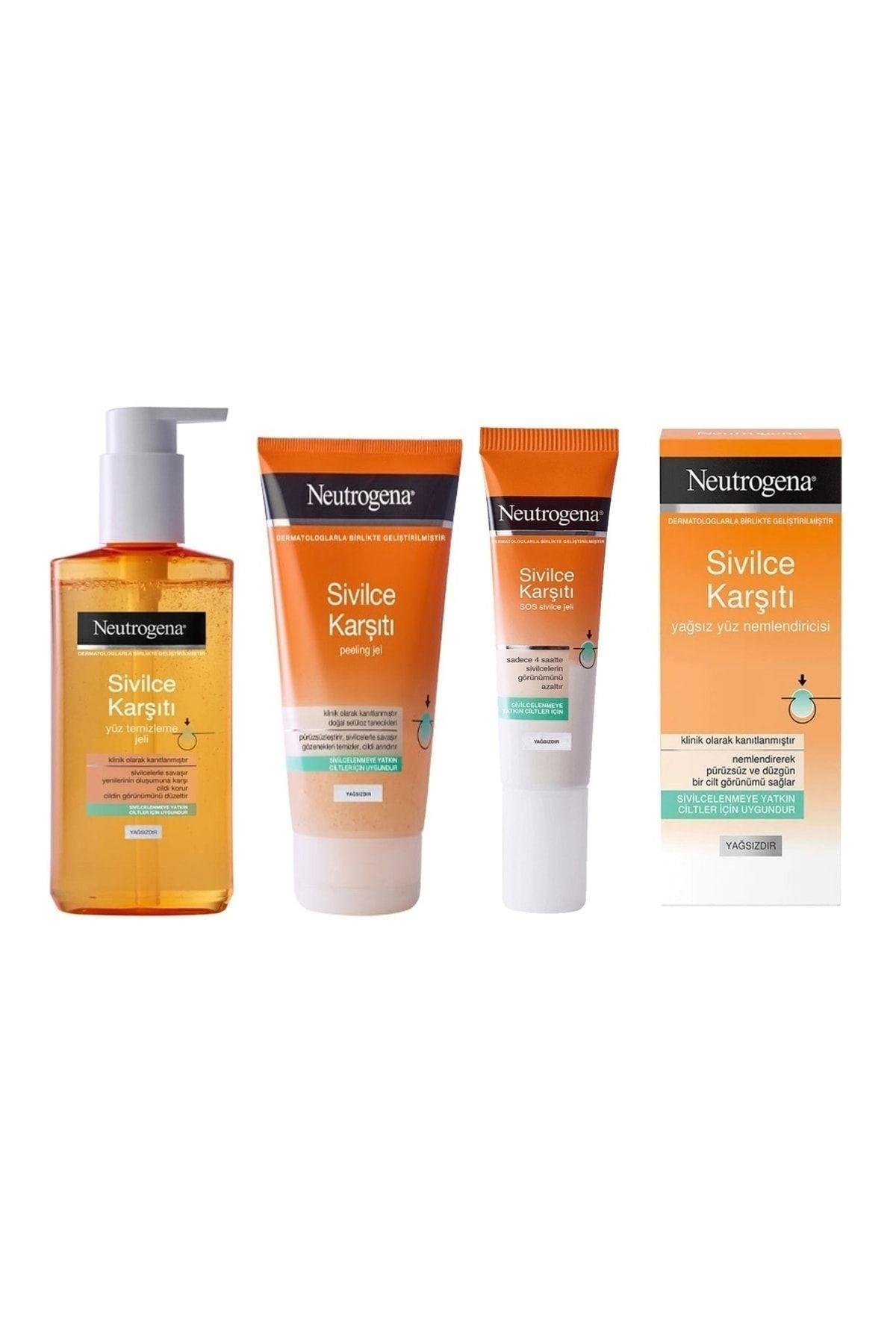 Sivilce Karşıtı Yüz Temizleme Jeli+peeling Jel +sivilce Jeli+yağsız Nemlendirici 4'lü Set