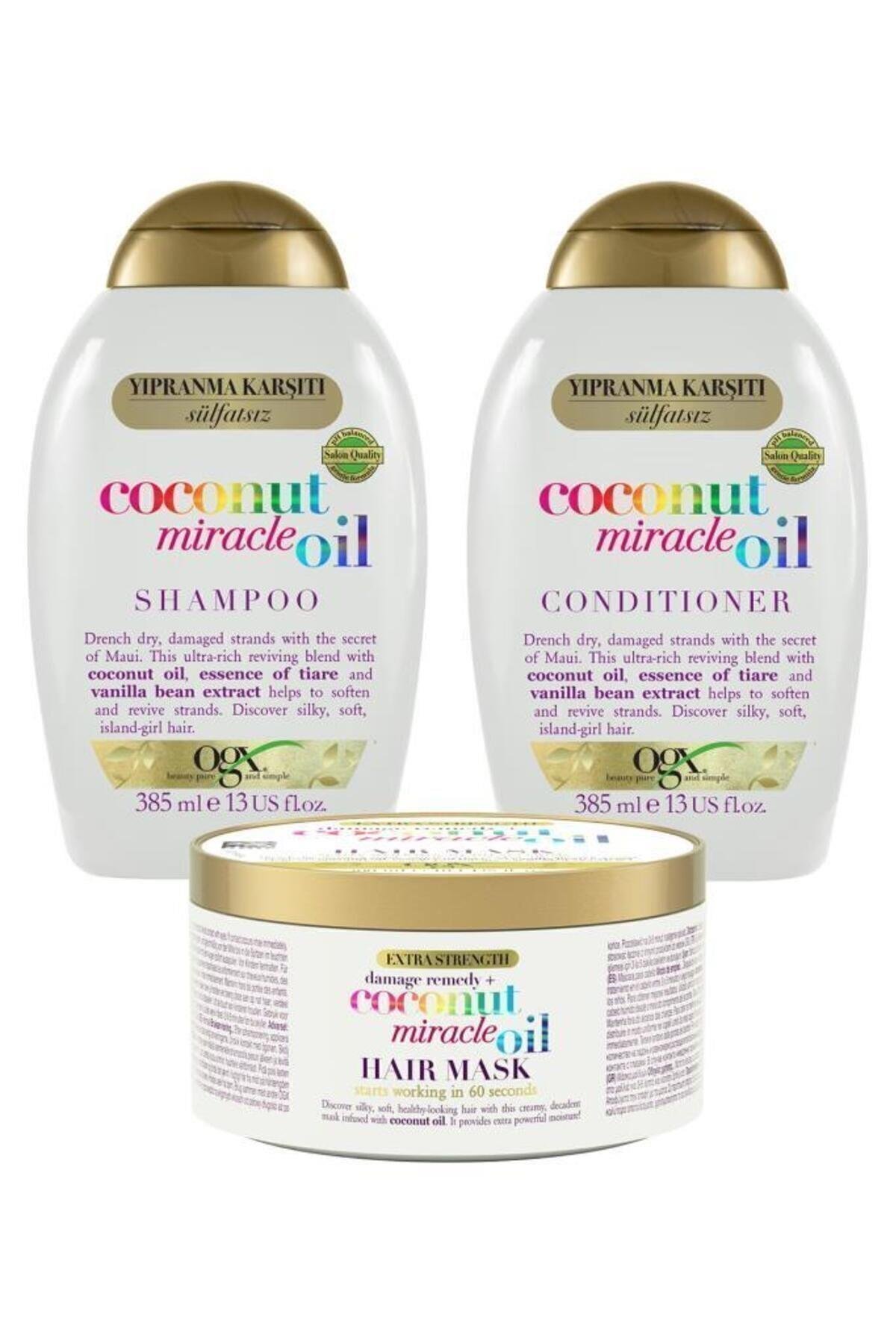 Yıpranma Karşıtı Coconut Miracle Oil Şampuan Saç Kremi Saç Maskesi