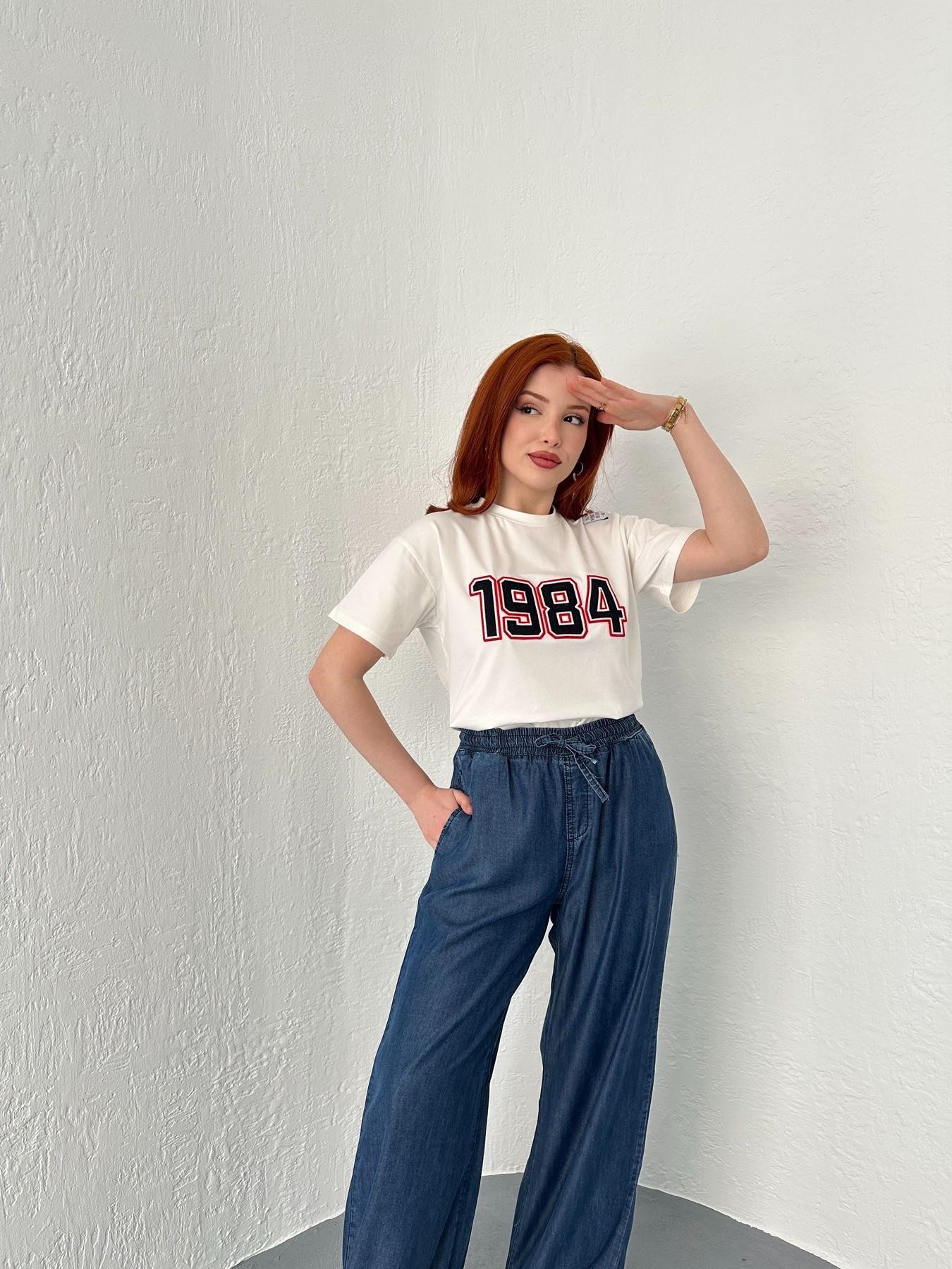 1984 Nakışlı Tişört Ekru