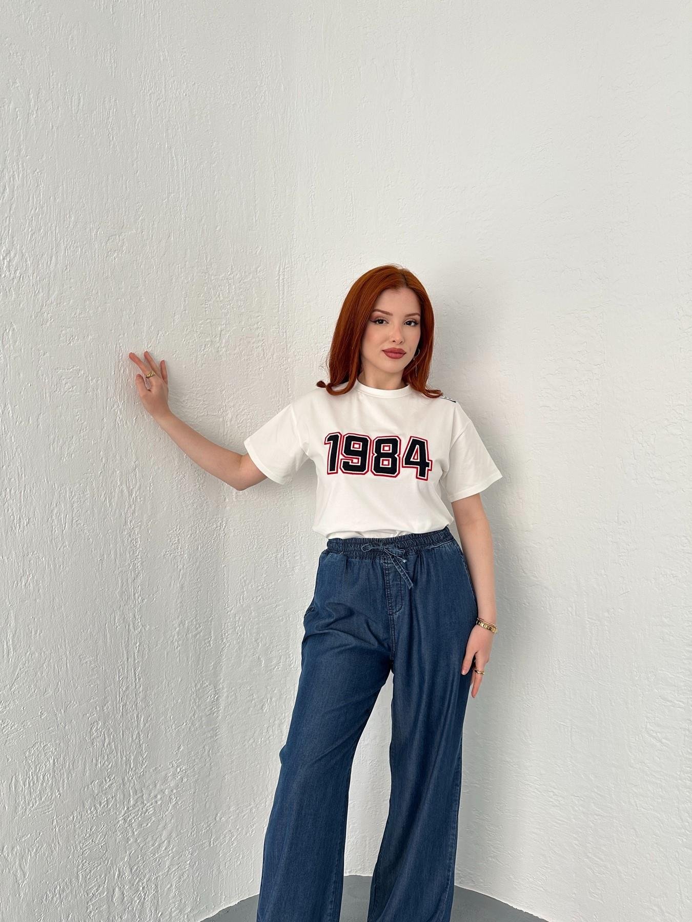 1984 Nakışlı Tişört Ekru