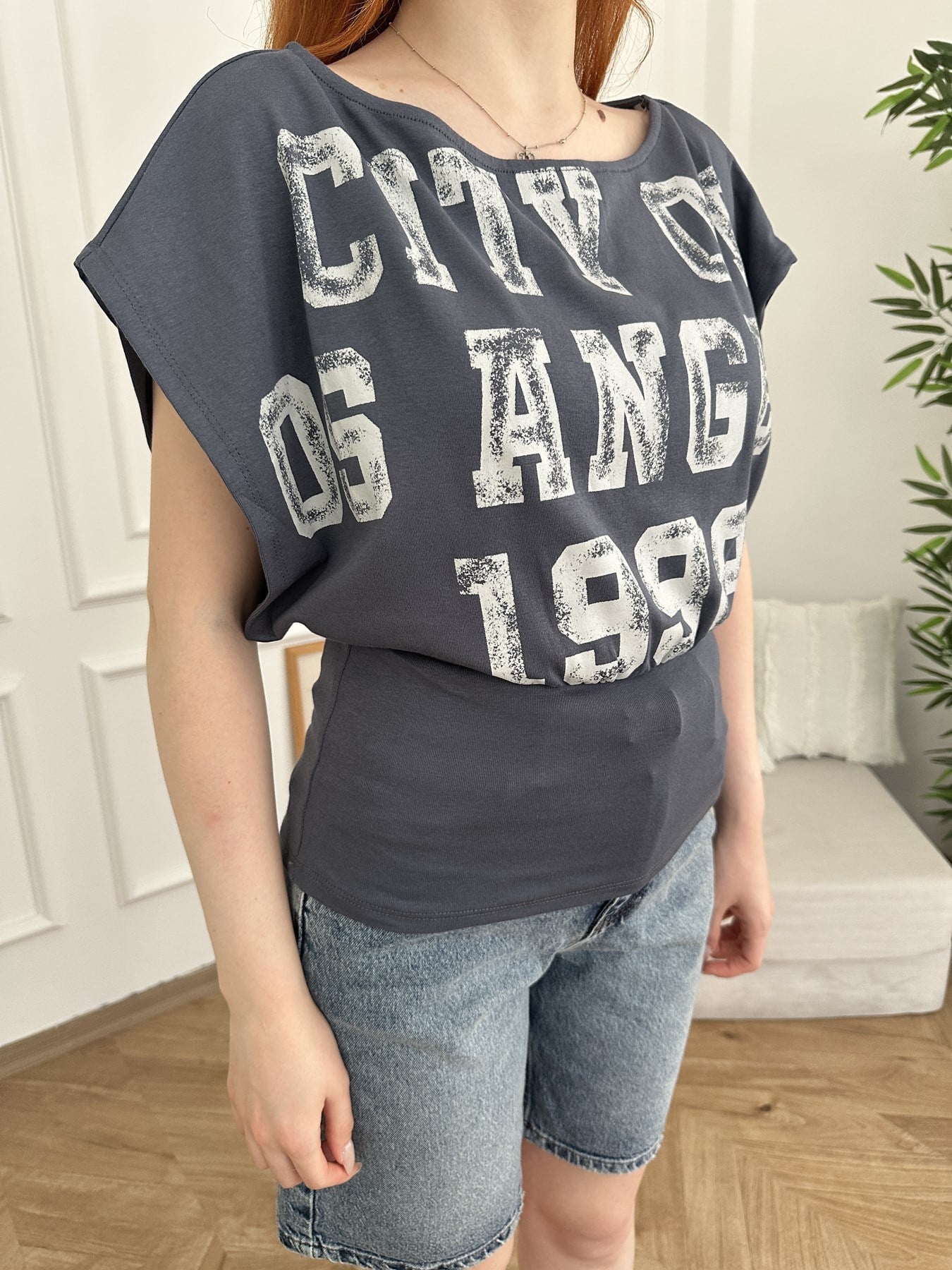 1998 Baskılı Yarasa T-shirt Antrasit