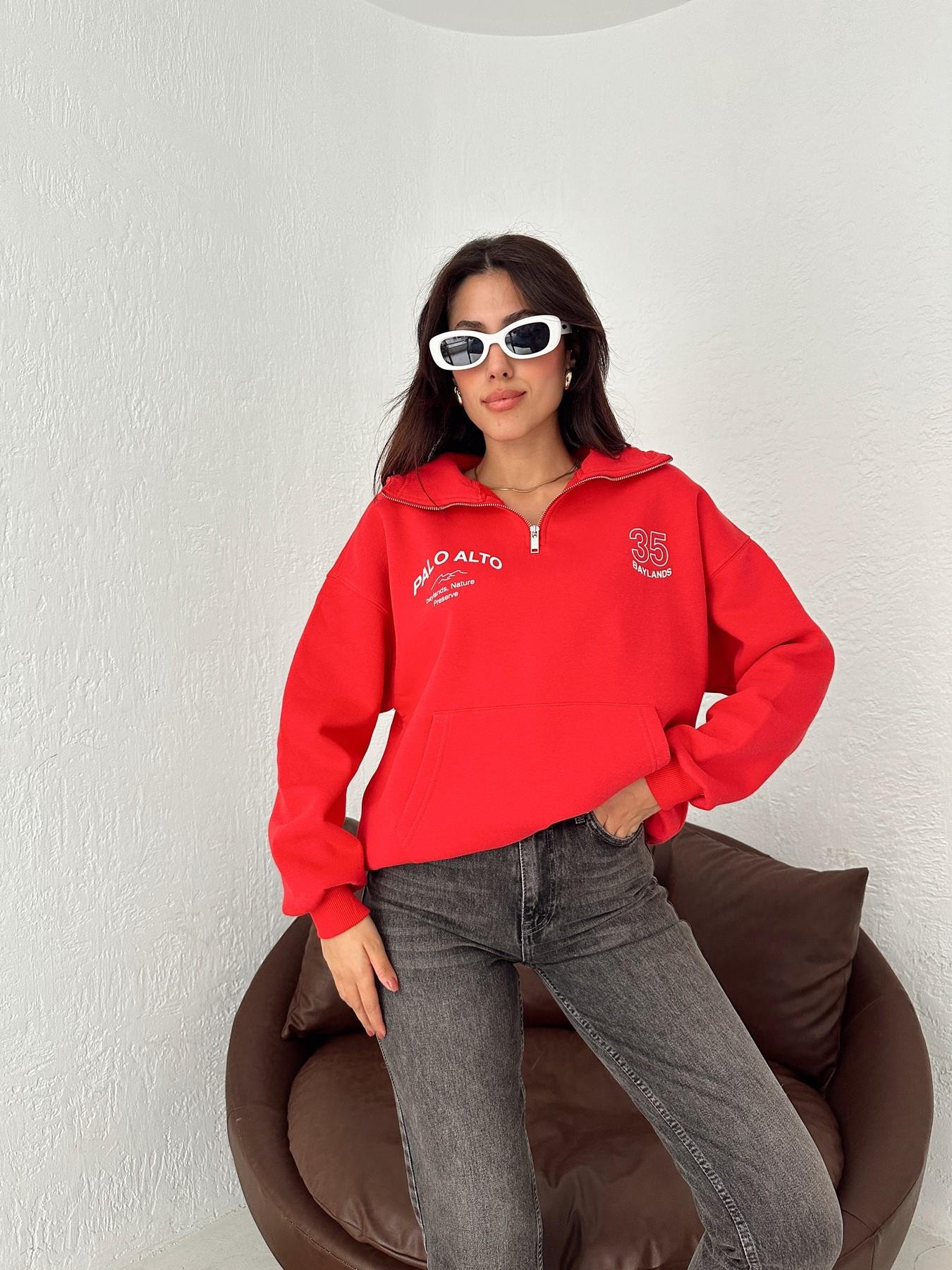 35 Baskılı Sweatshirt KIRMIZI