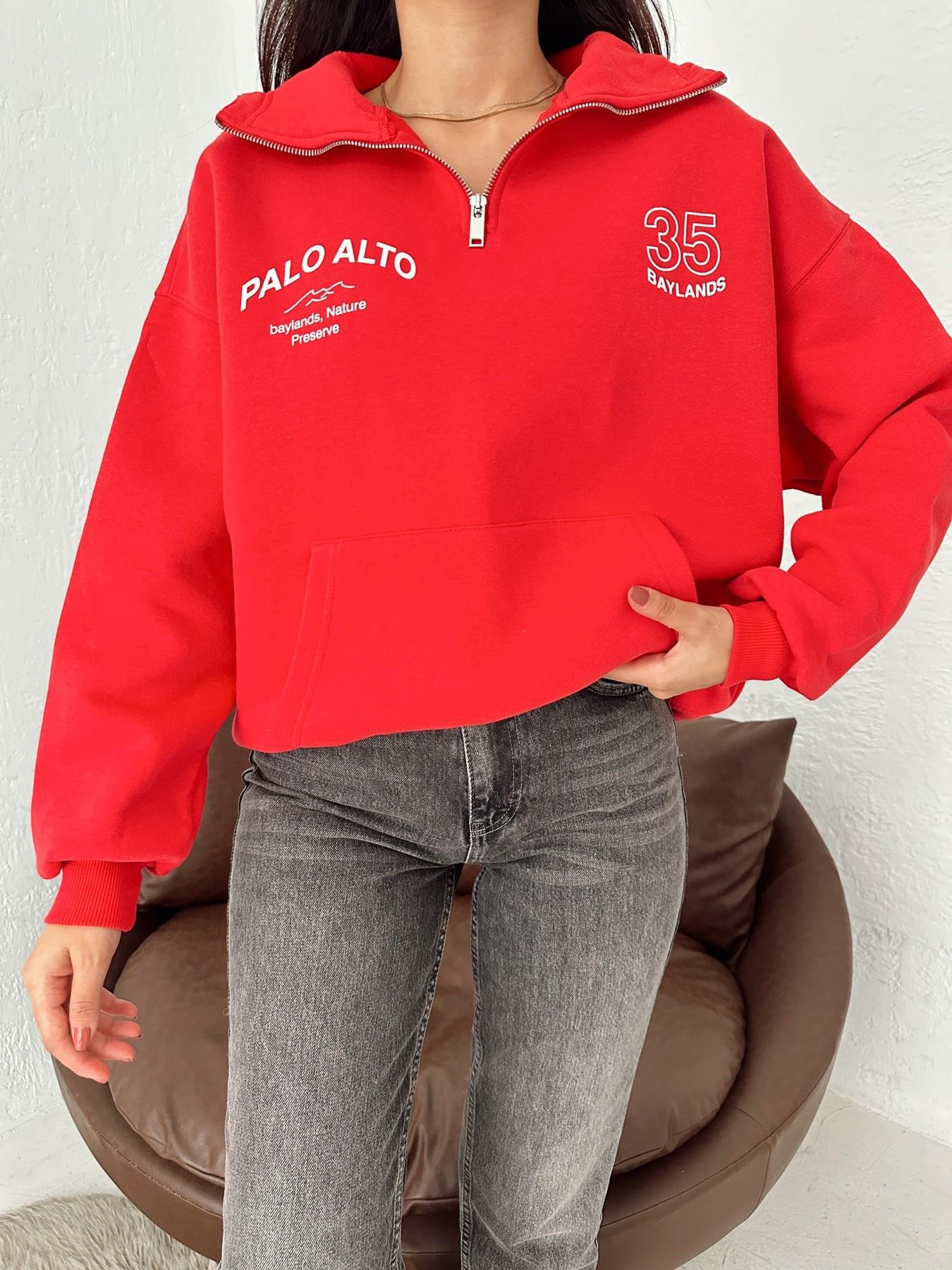 35 Baskılı Sweatshirt KIRMIZI