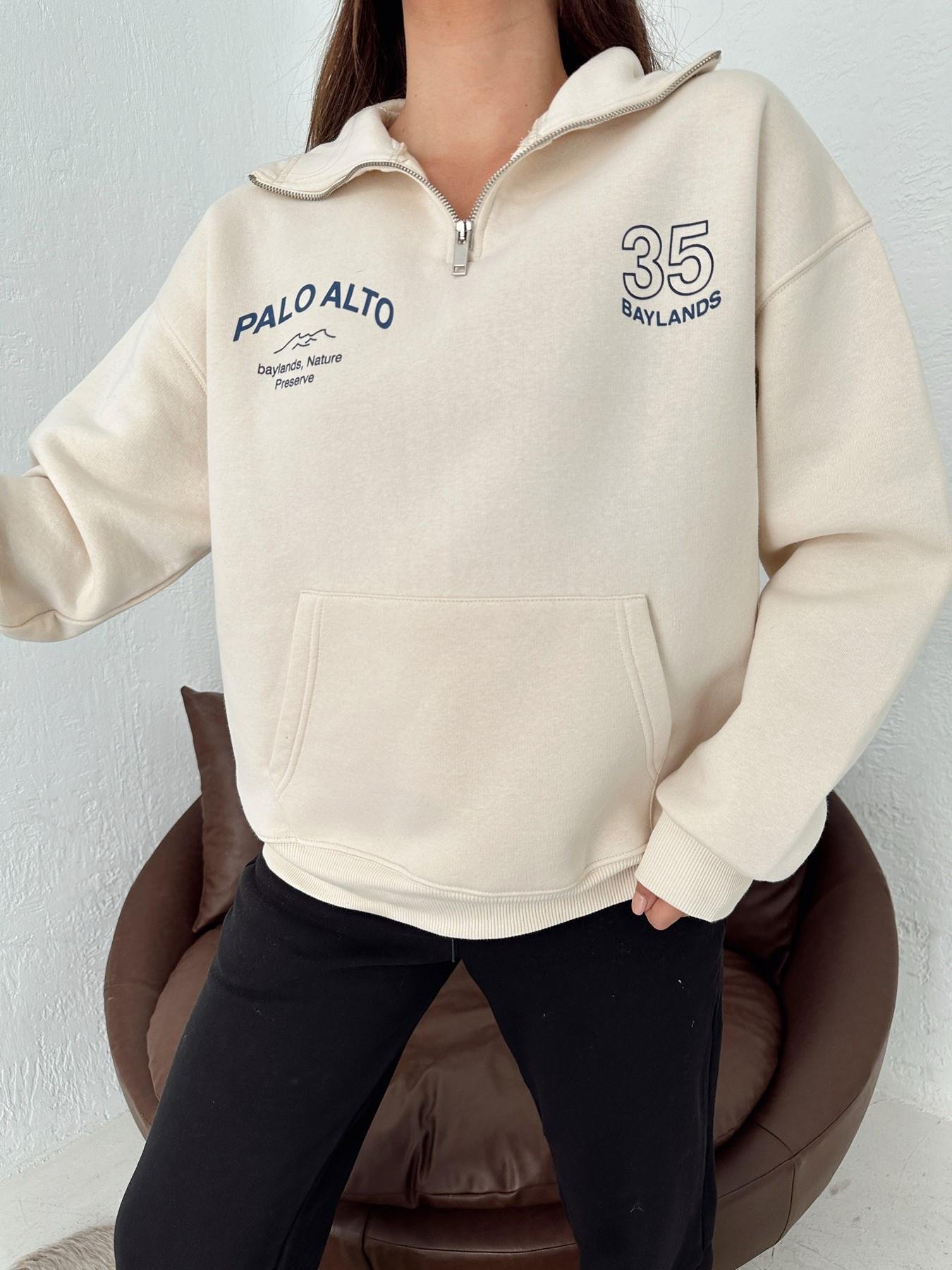 35 Baskılı Sweatshirt TAŞ