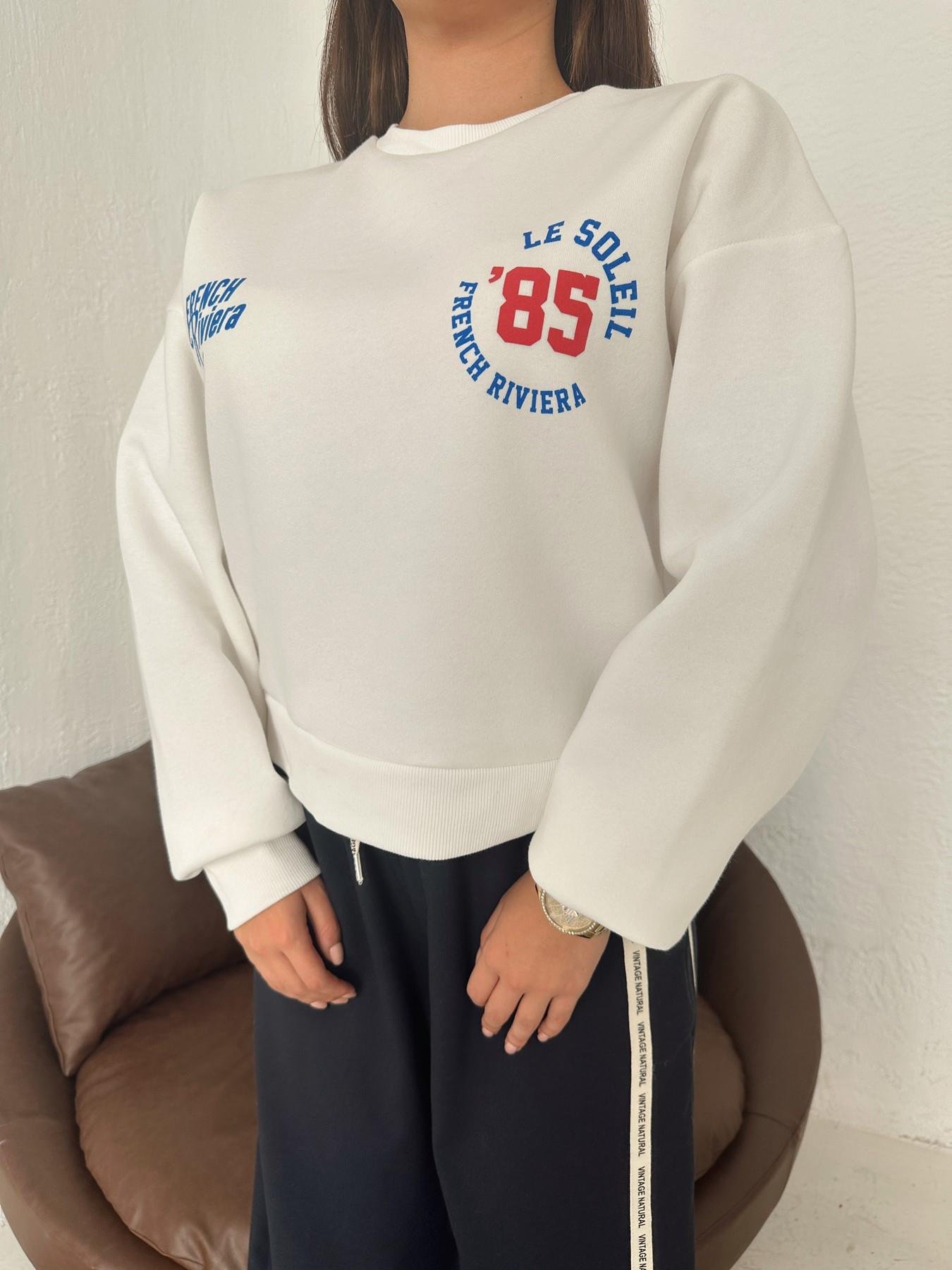 85 Baskılı Sweatshirt EKRU