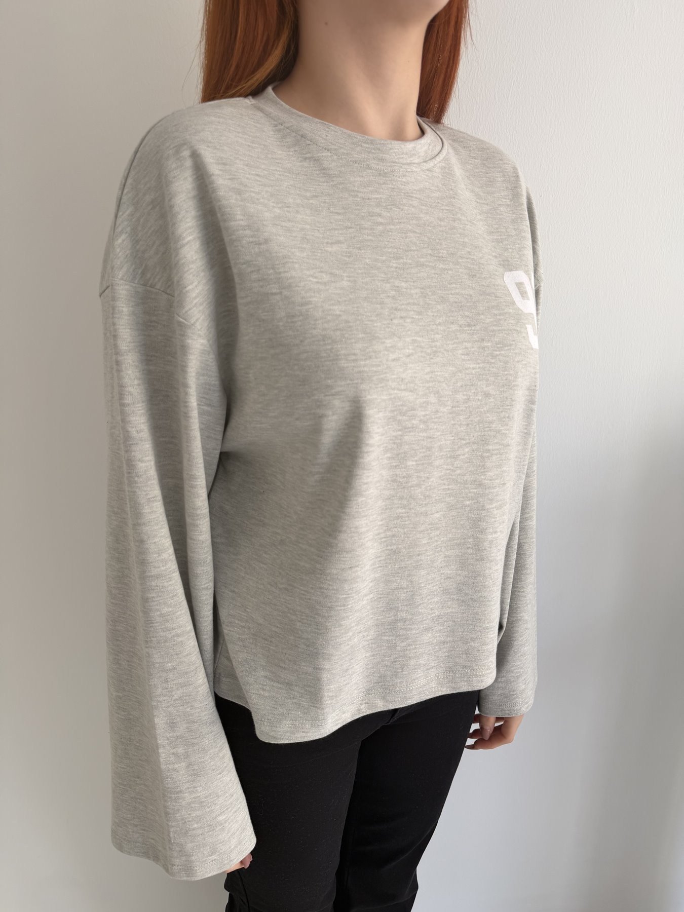 91 Baskılı Sweatshirt Gri melanj