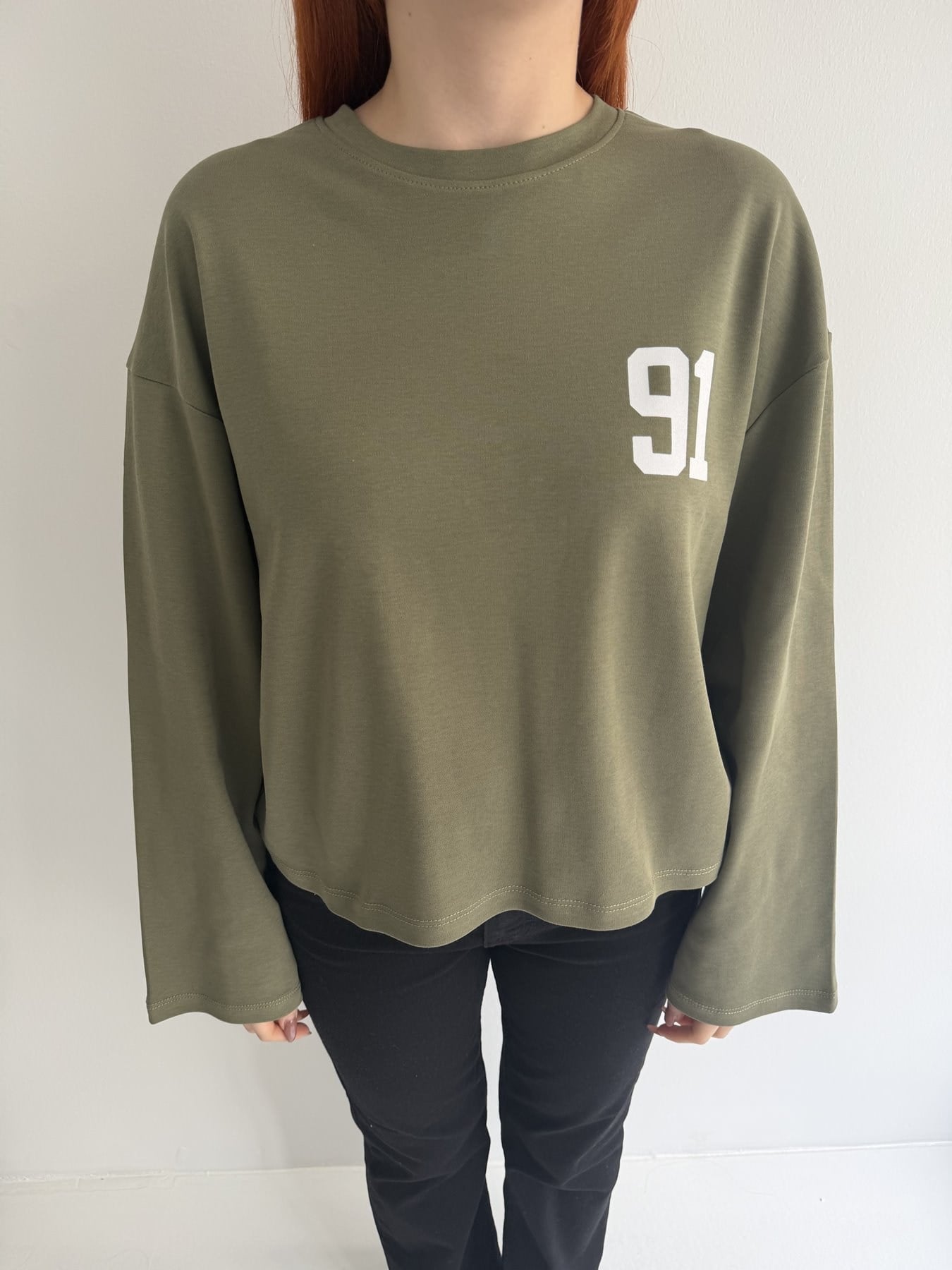 91 Baskılı Sweatshirt Haki