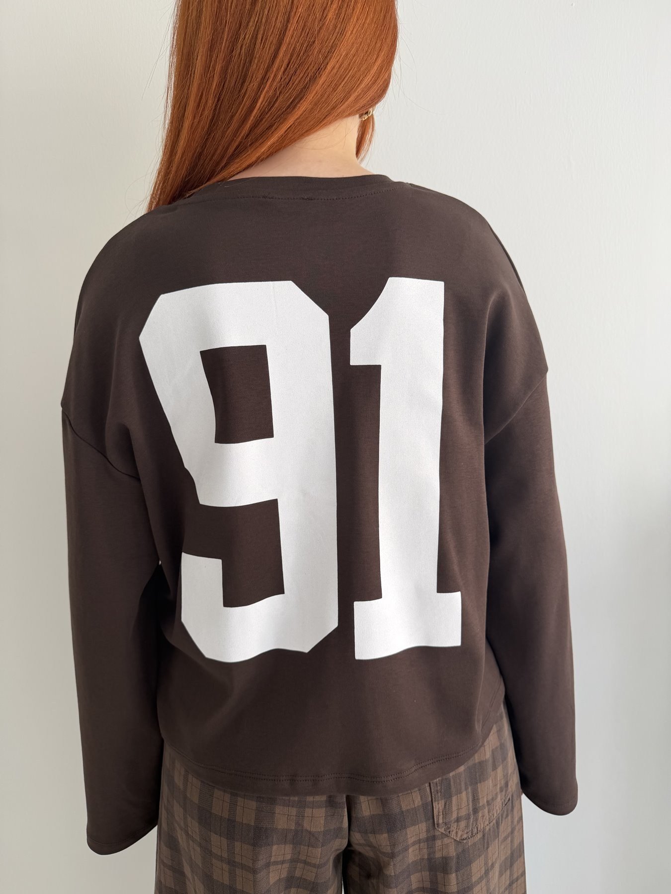 91 Baskılı Sweatshirt Kahve