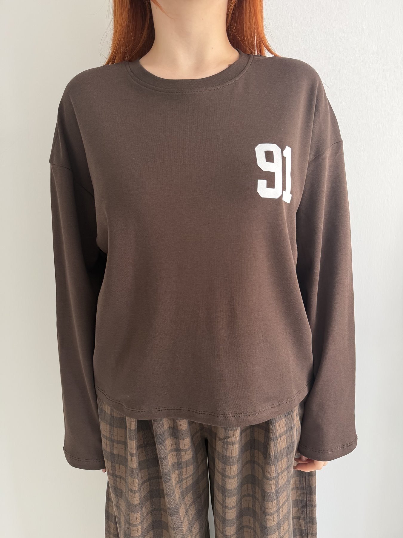 91 Baskılı Sweatshirt Kahve