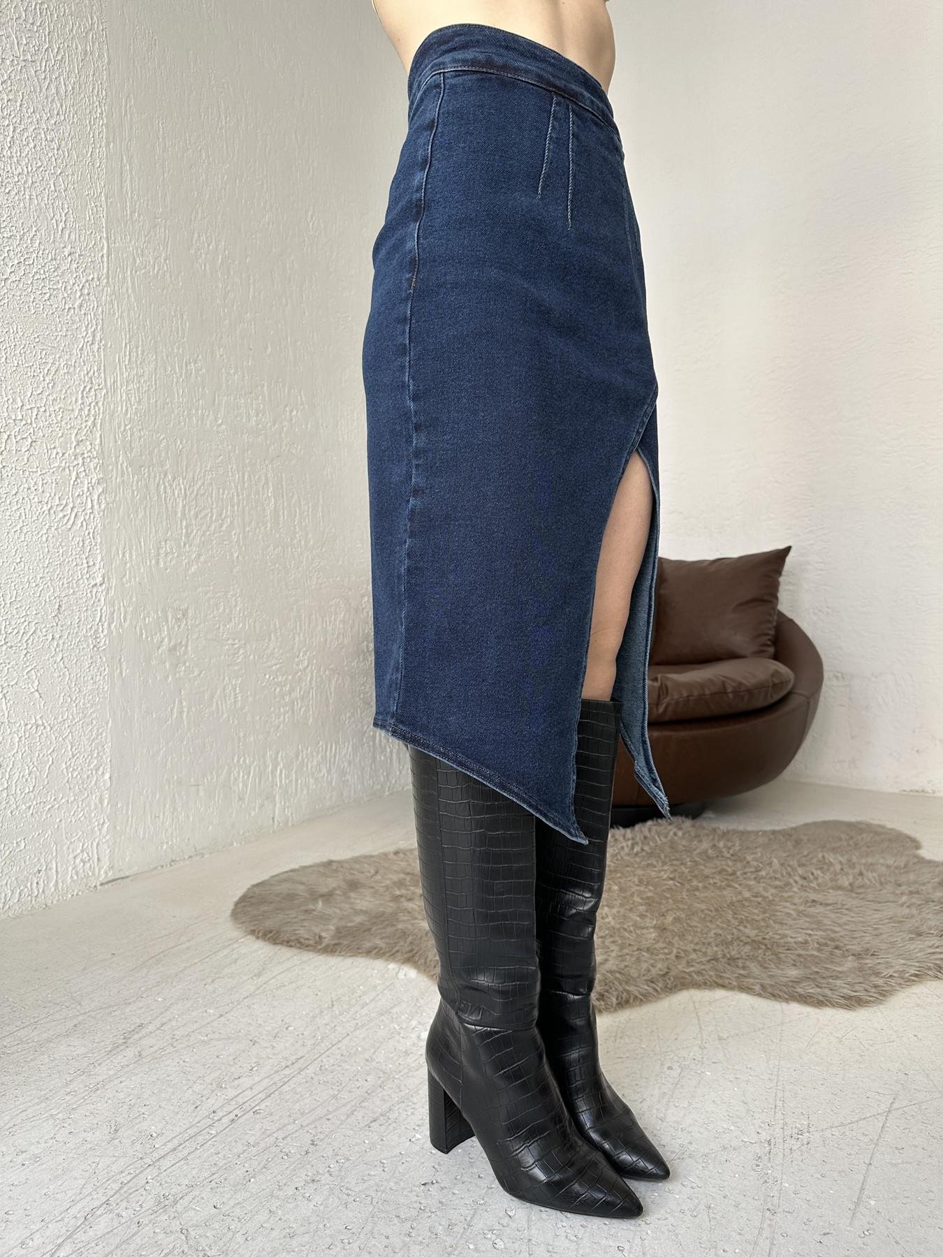 Asimetrik Yırtmaçlı Jean Etek 26 LACİVERT