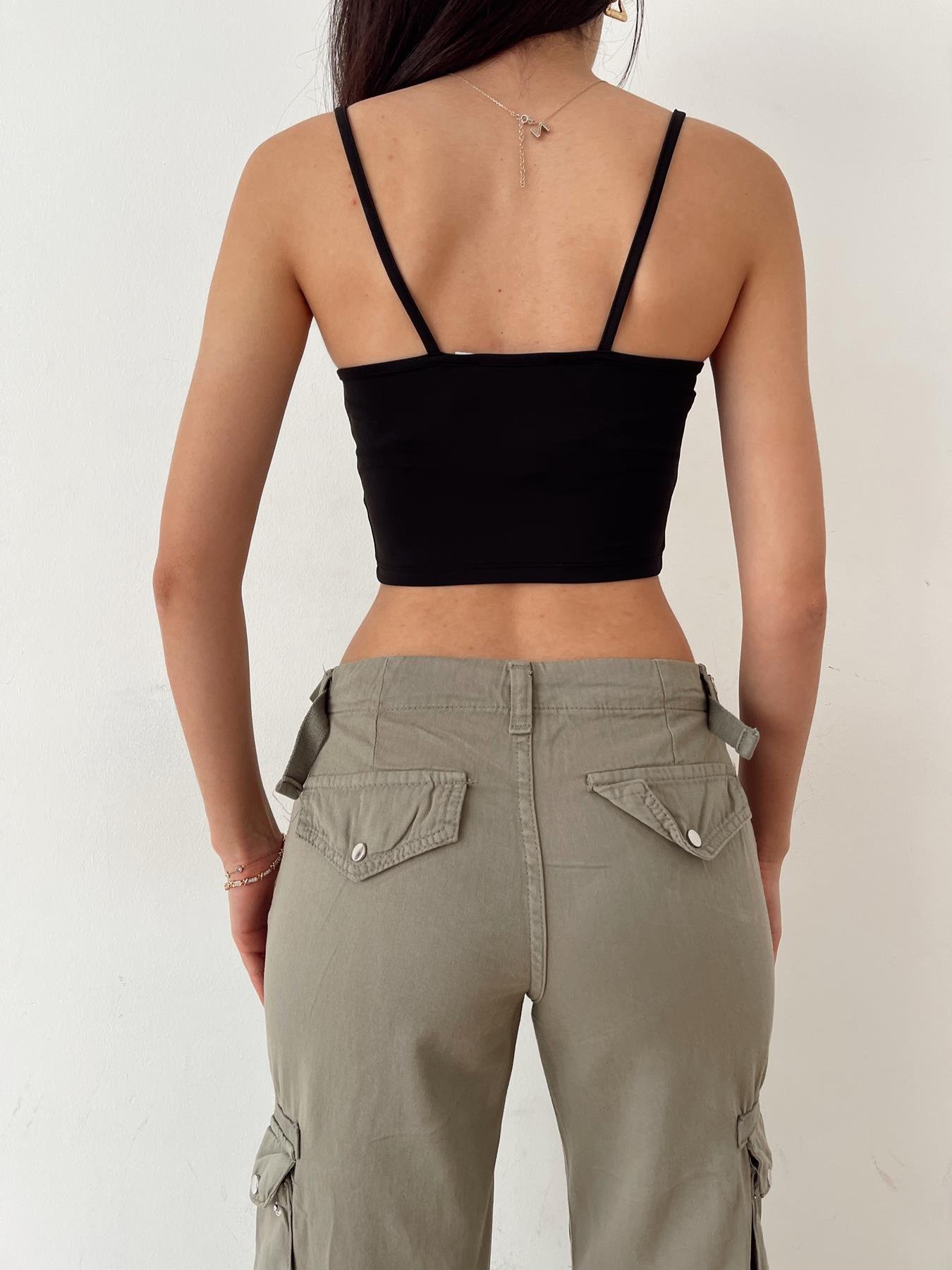 Askılı Crop SİYAH