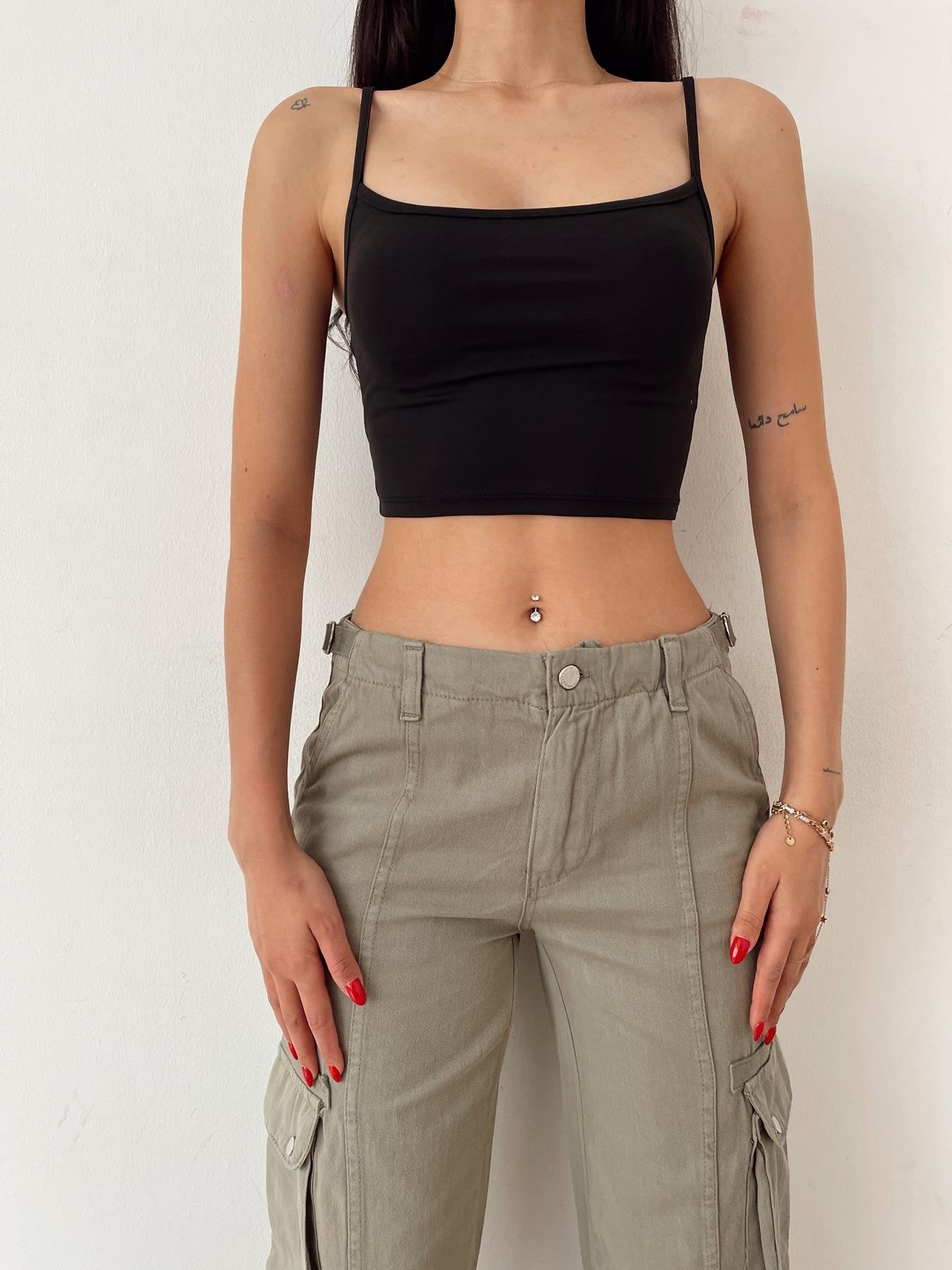 Askılı Crop SİYAH