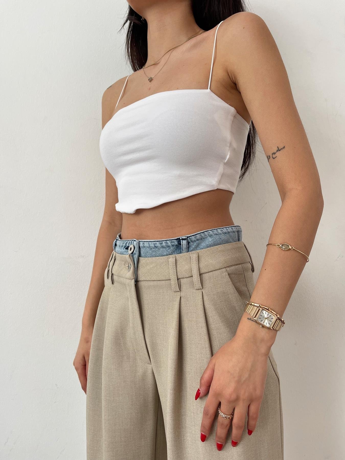 Askılı Crop Top BEYAZ