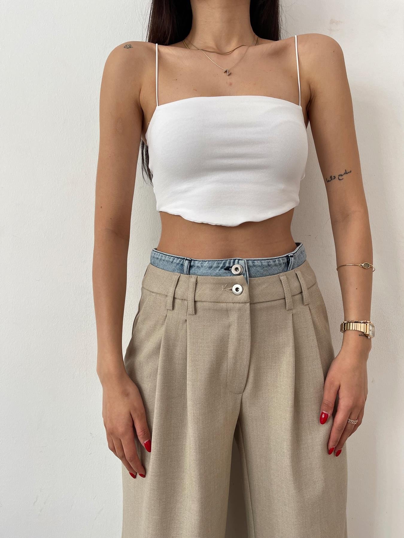 Askılı Crop Top BEYAZ