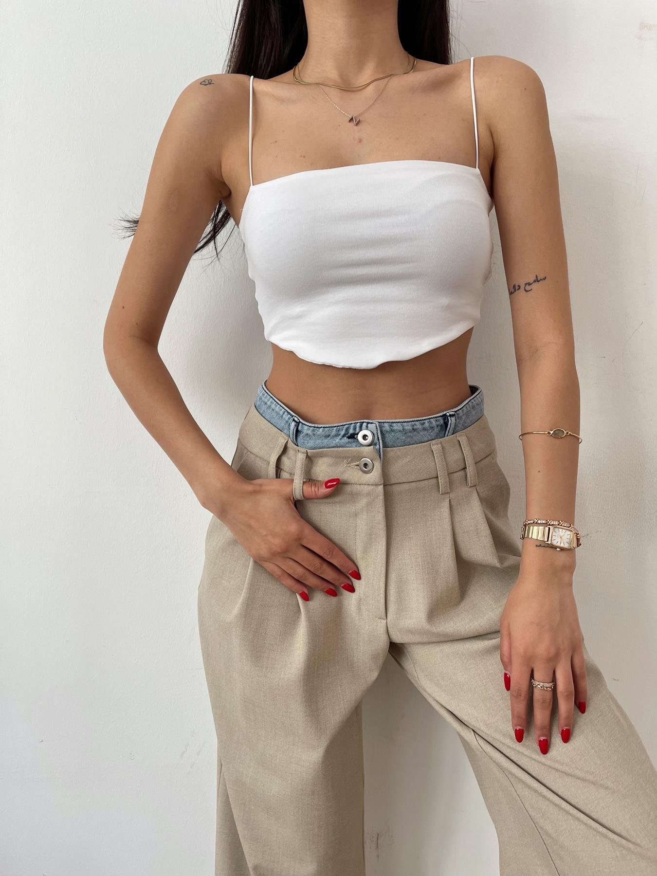 Askılı Crop Top BEYAZ