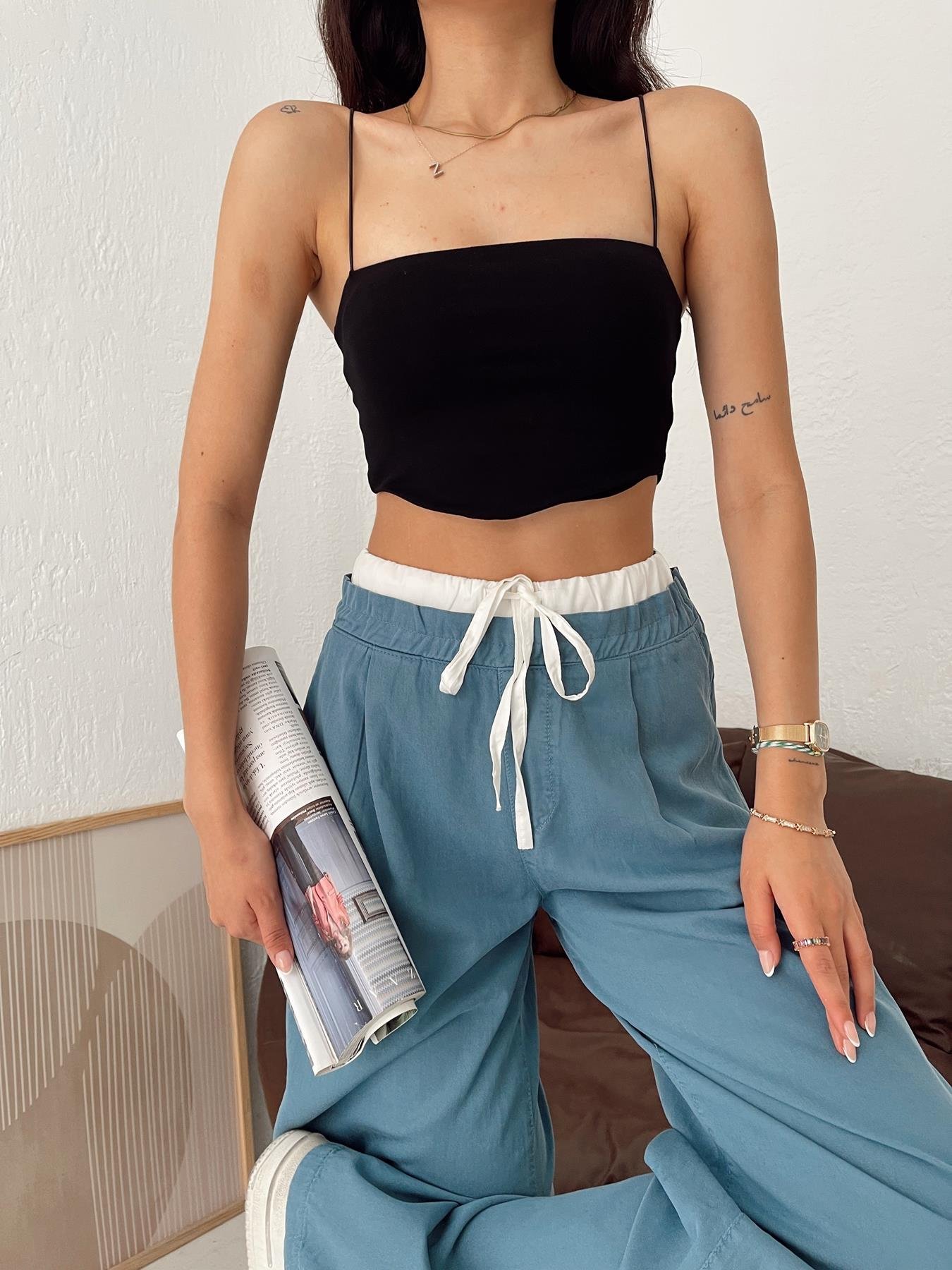 Askılı Crop Top SİYAH