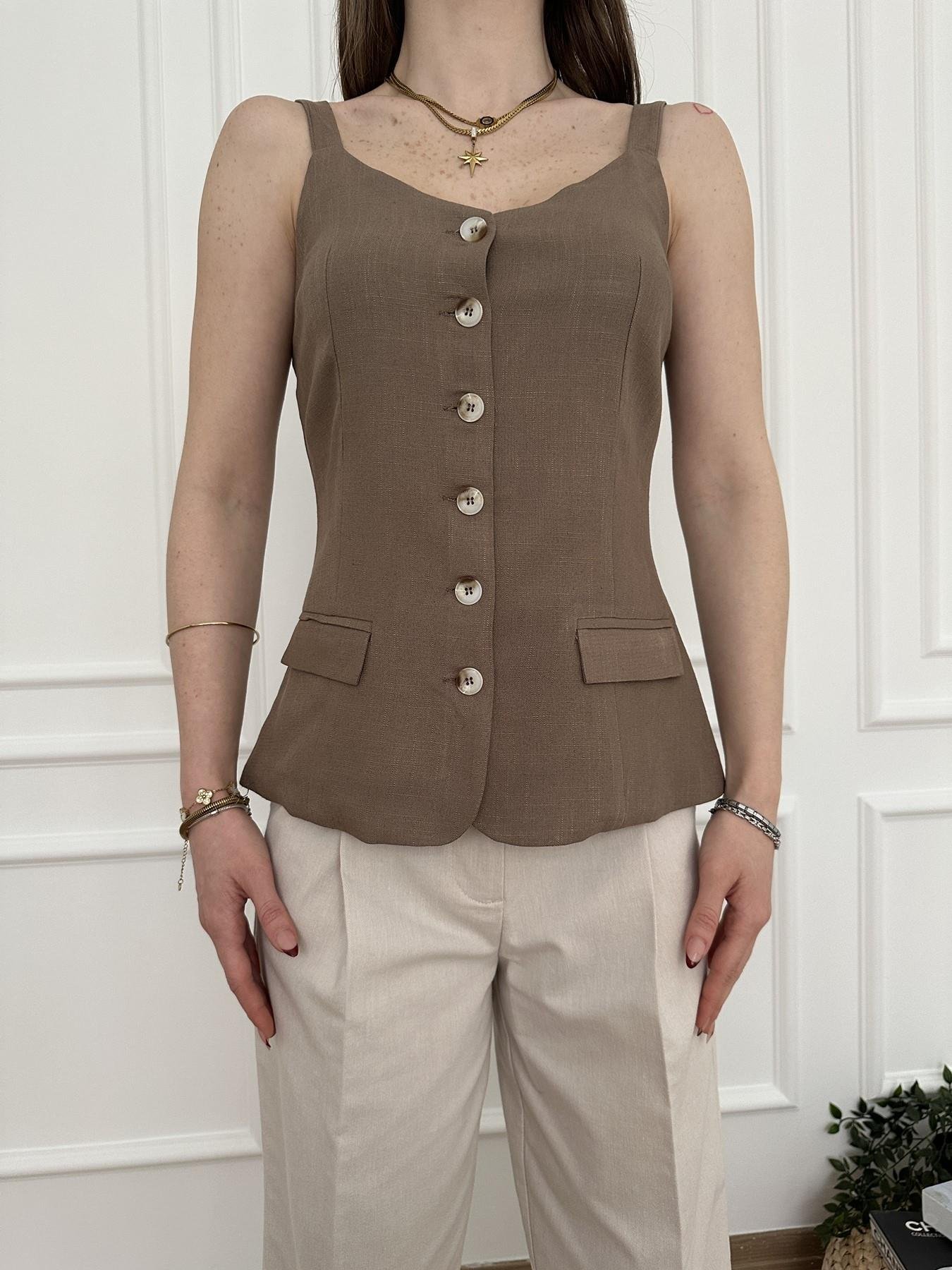 Askılı Düğme Detaylı Bluz Kahve