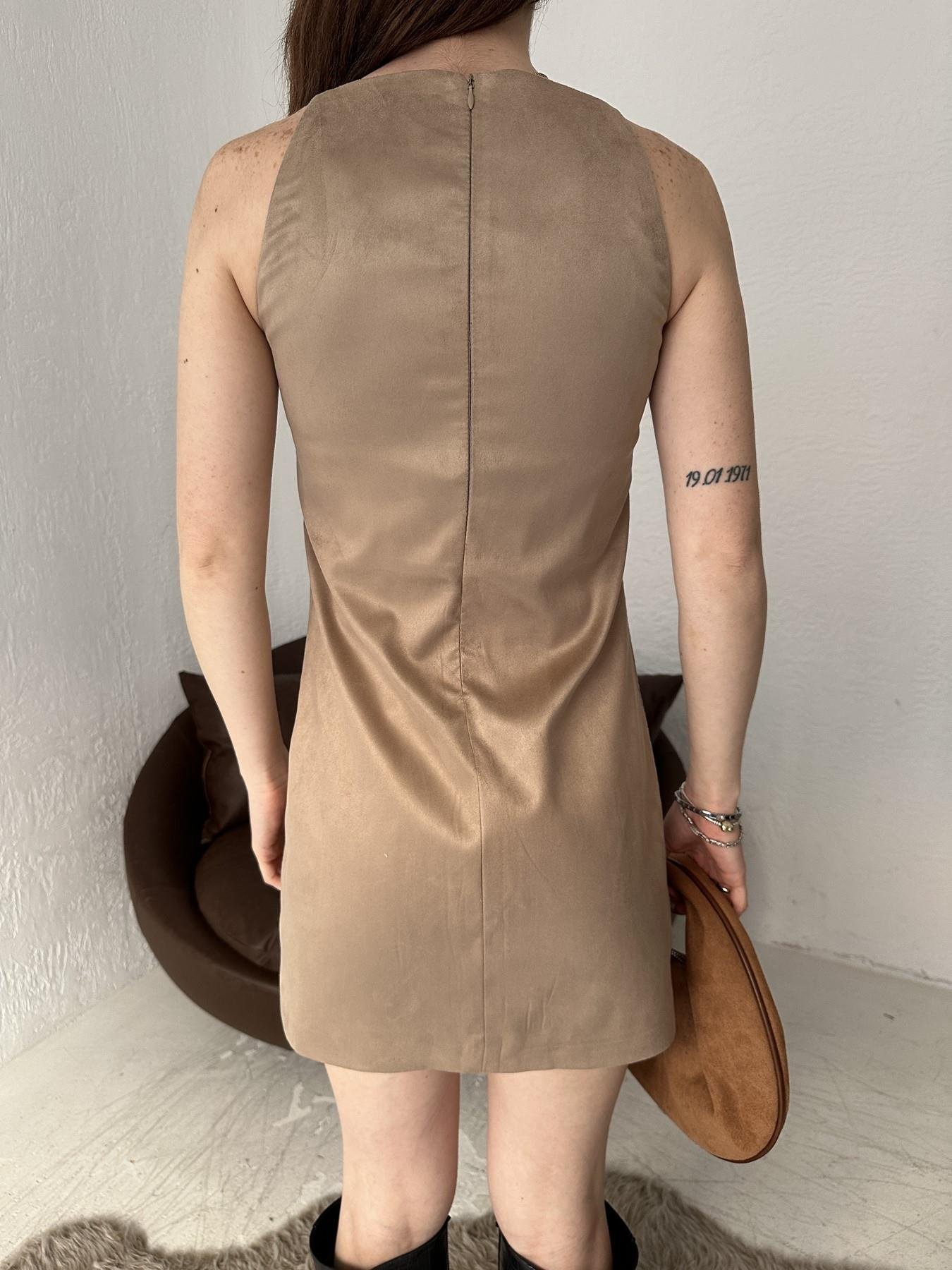 Askılı Kısa Süet Elbise BEJ