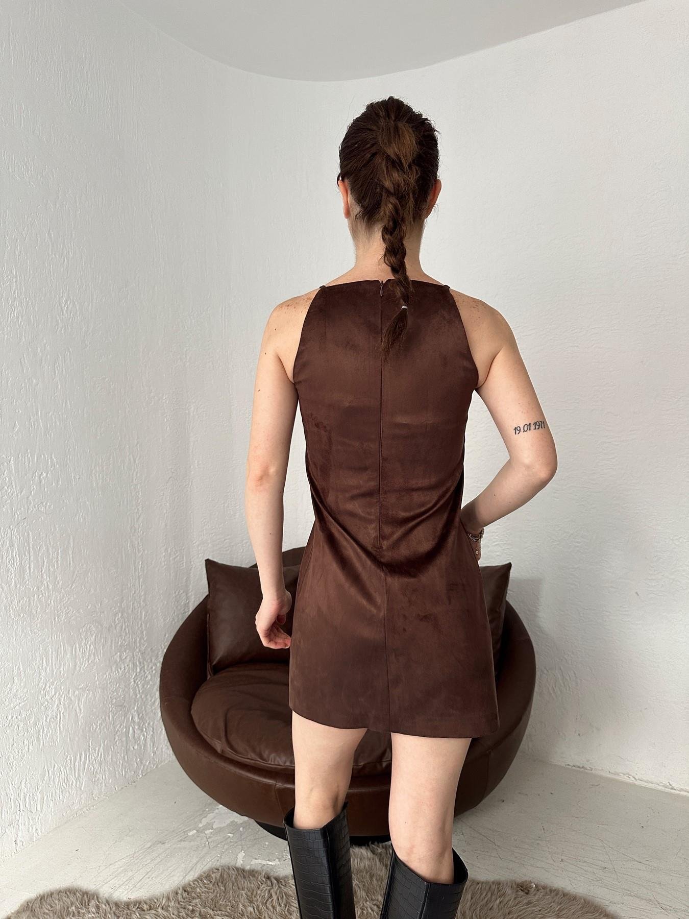 Askılı Kısa Süet Elbise KAHVE